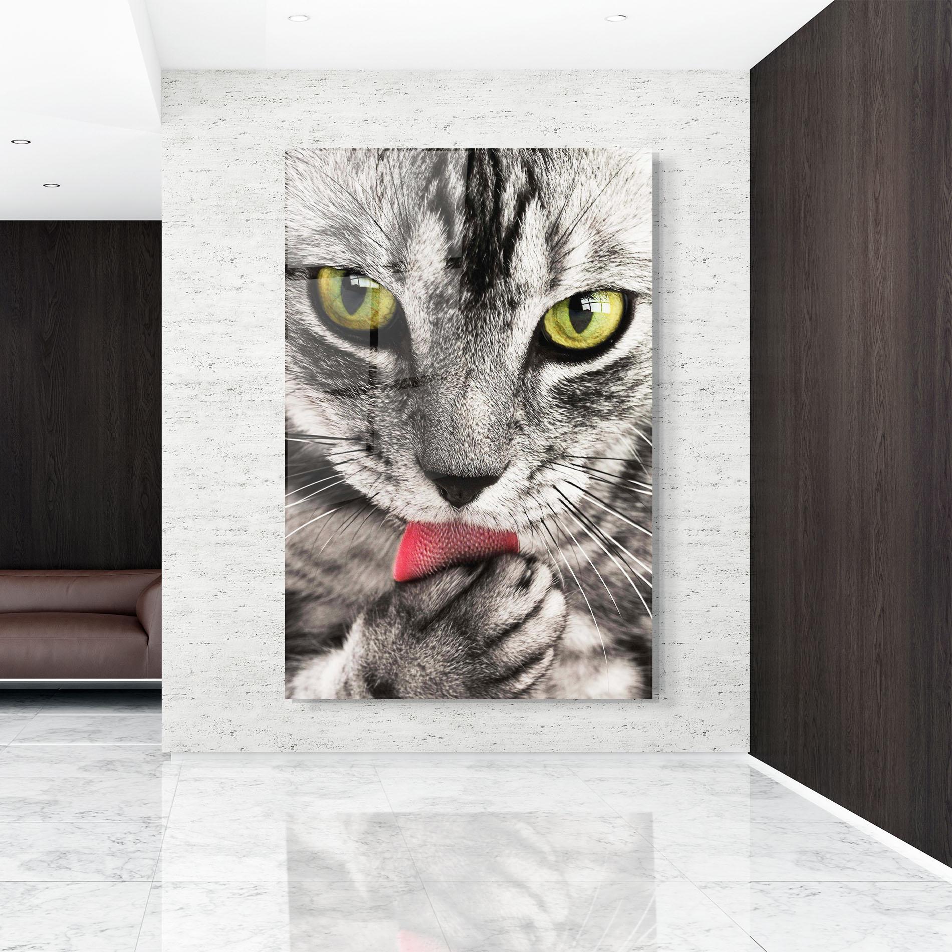 Glasbild Green Eyes Close Up Cat mockup 9