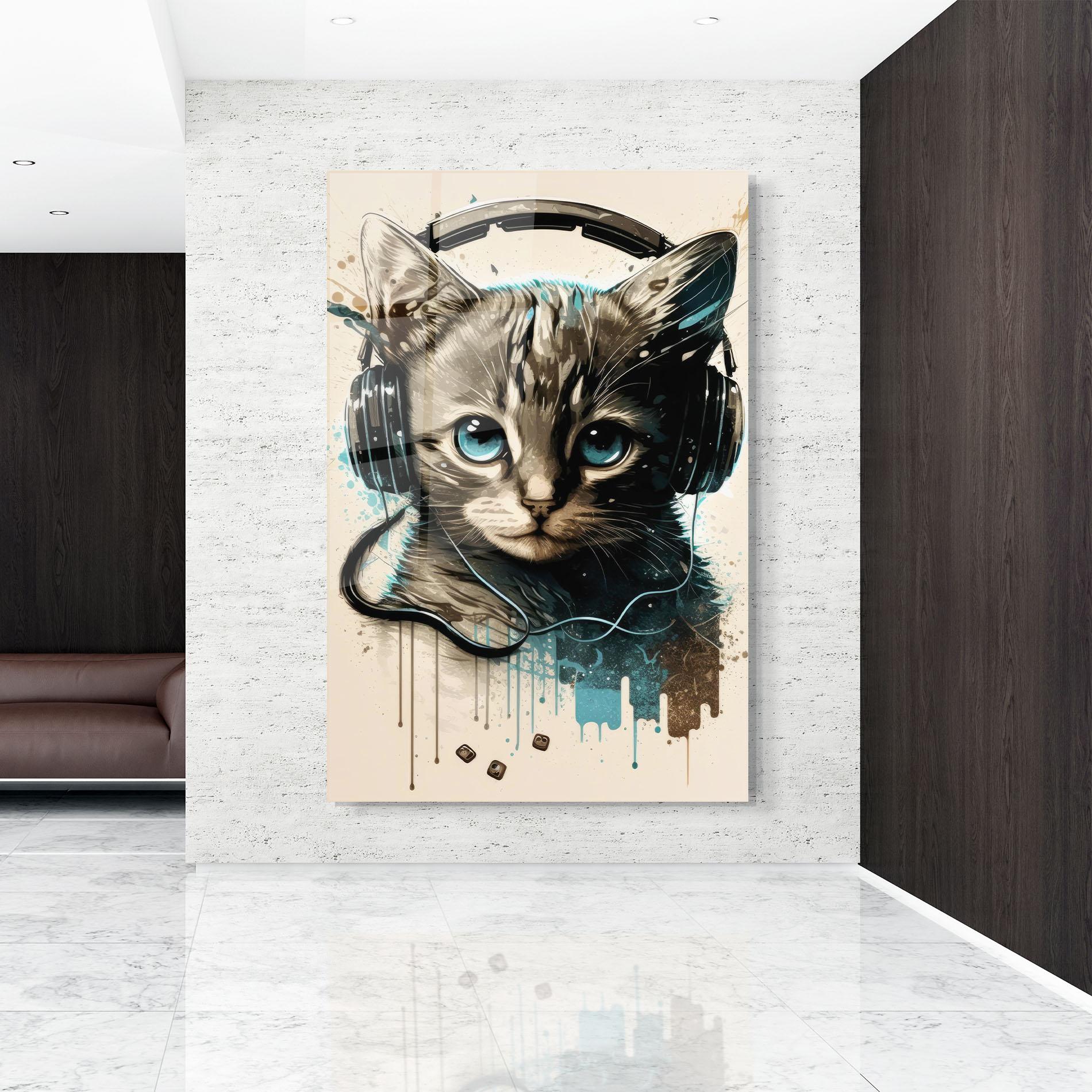 Glasbild Headphones Cute Cat mockup 9