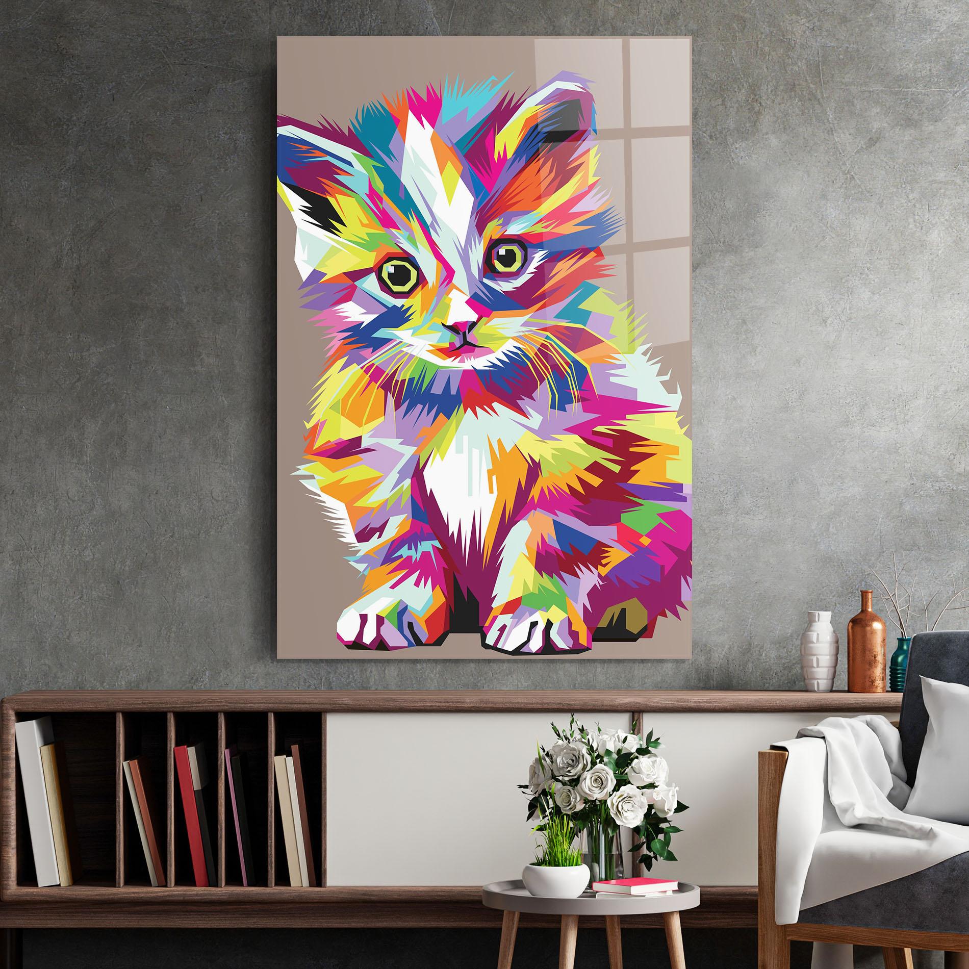Glasbild Colorful Cat mockup 2
