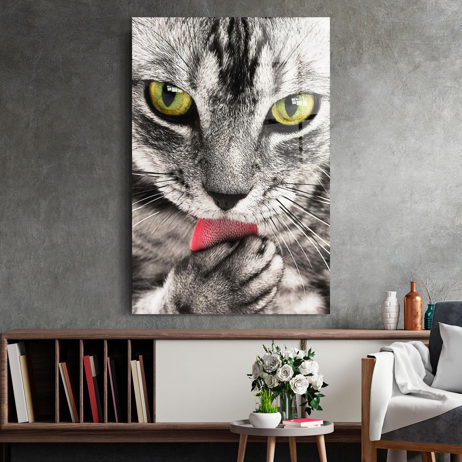 Glasbild Green Eyes Close Up Cat mockup 2