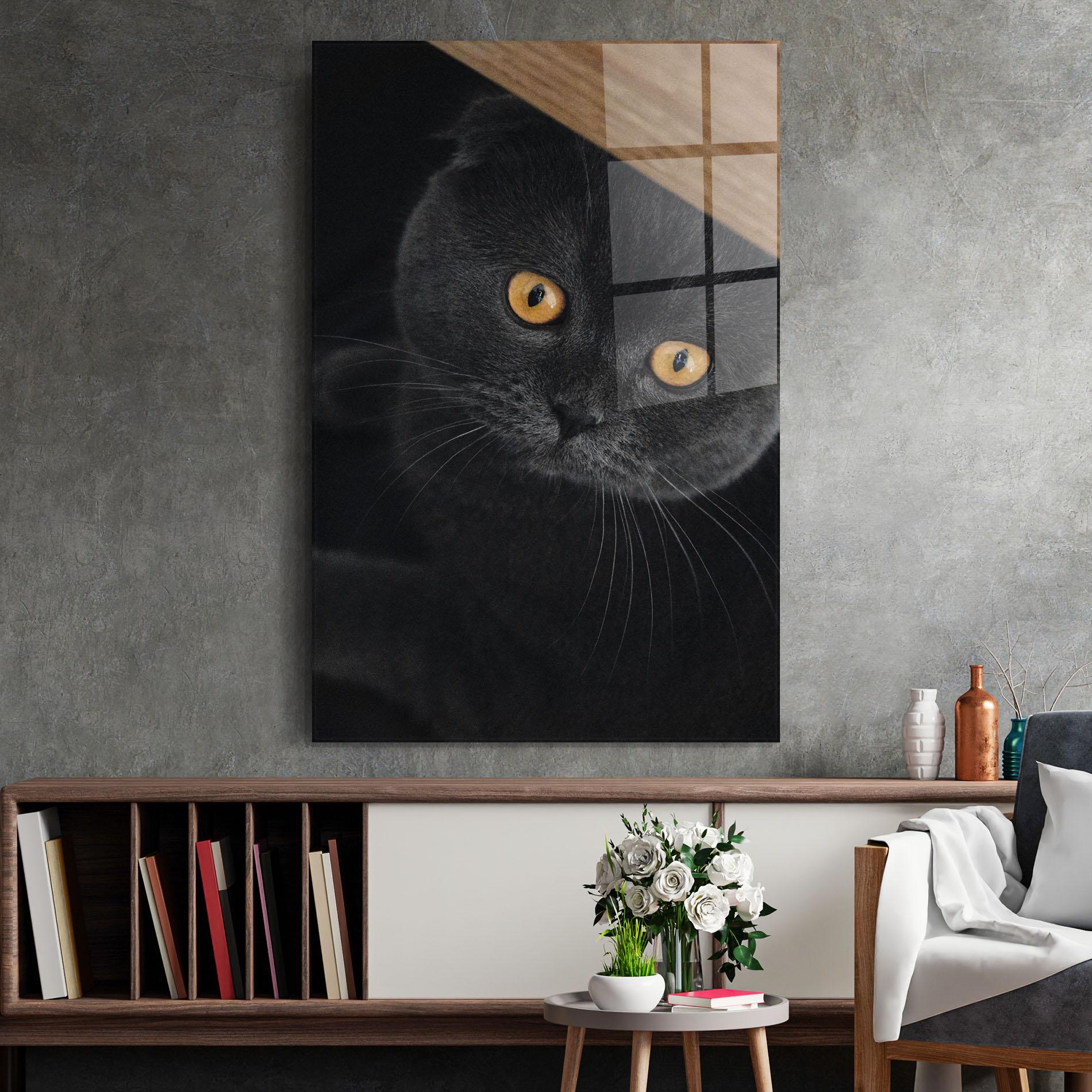 Glasbild Grey Cat With Orange Eyes mockup 2
