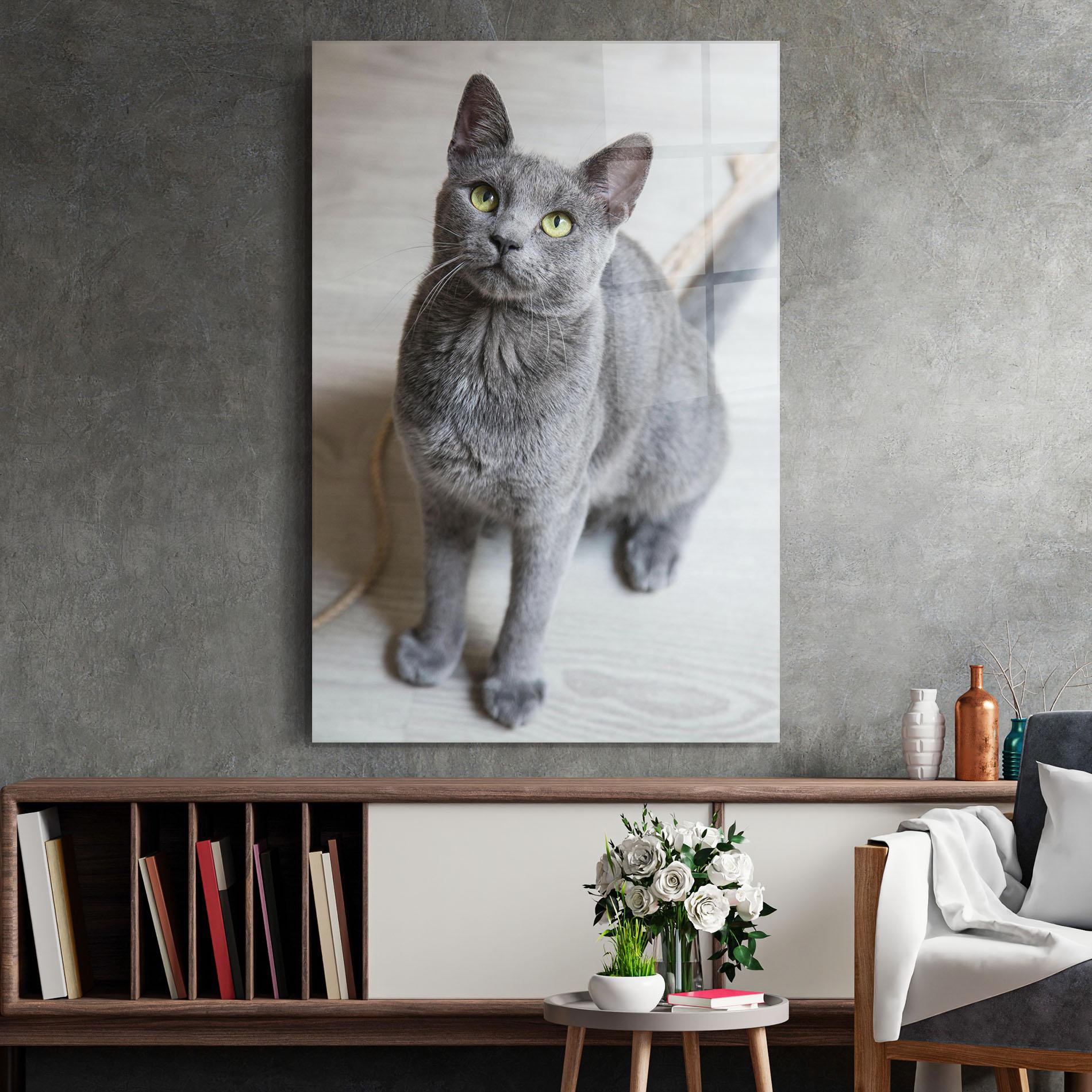 Glasbild Grey Green Cat Eyes mockup 2