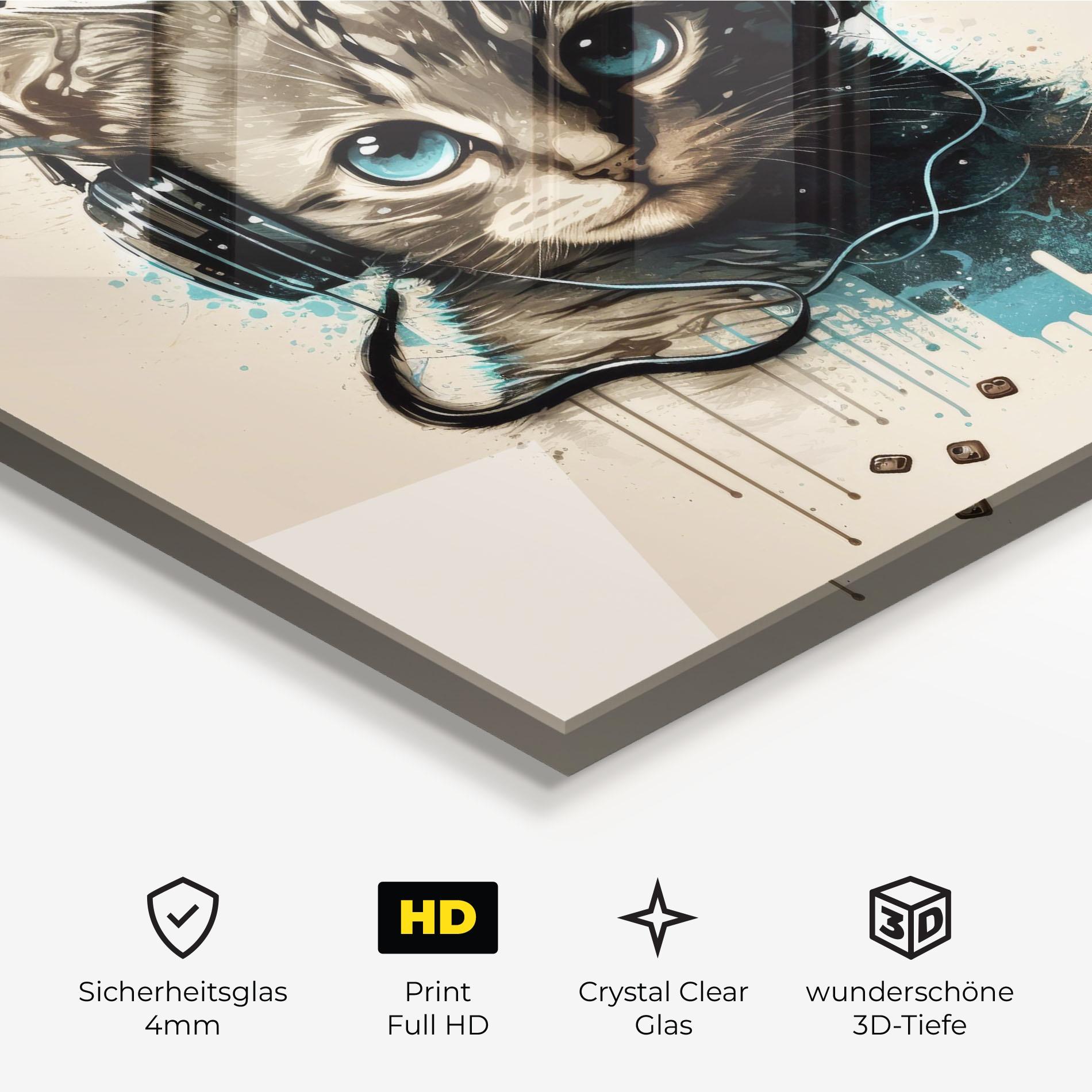 Glasbild Headphones Cute Cat mockup 3