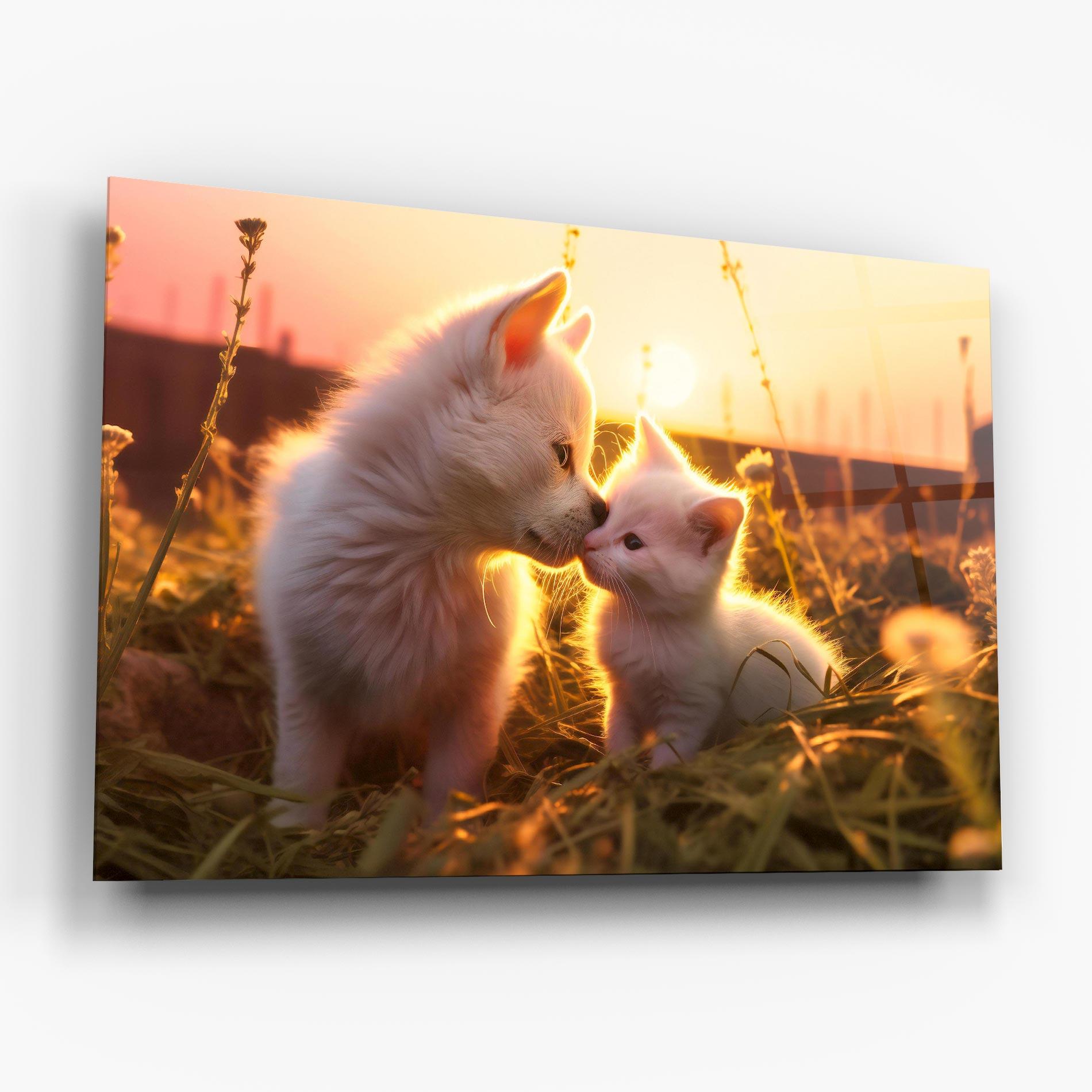 Glasbild White Cat And Puppy mockup 6