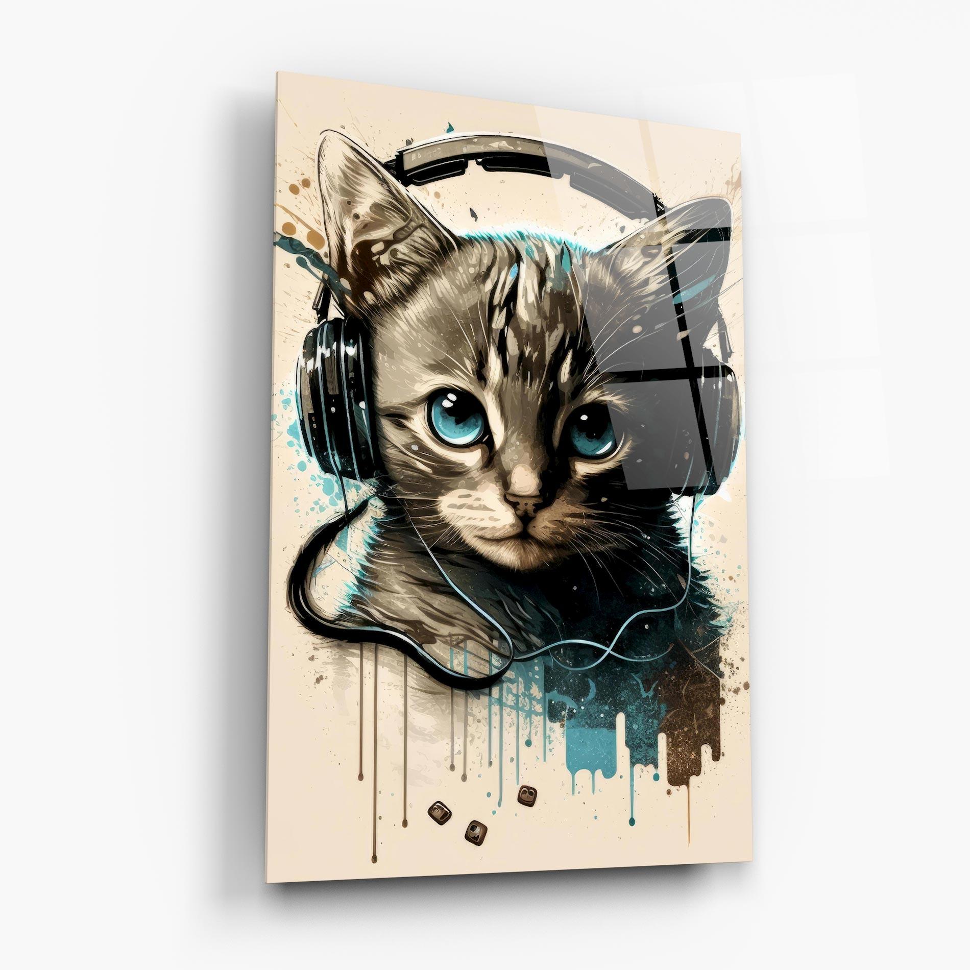 Glasbild Headphones Cute Cat mockup 6