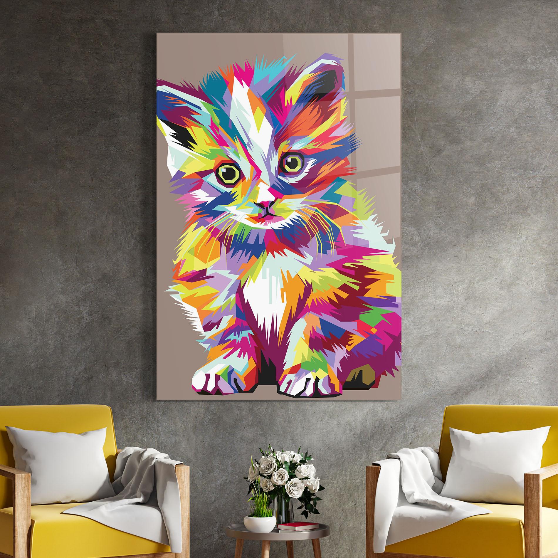 Glasbild Colorful Cat mockup 4