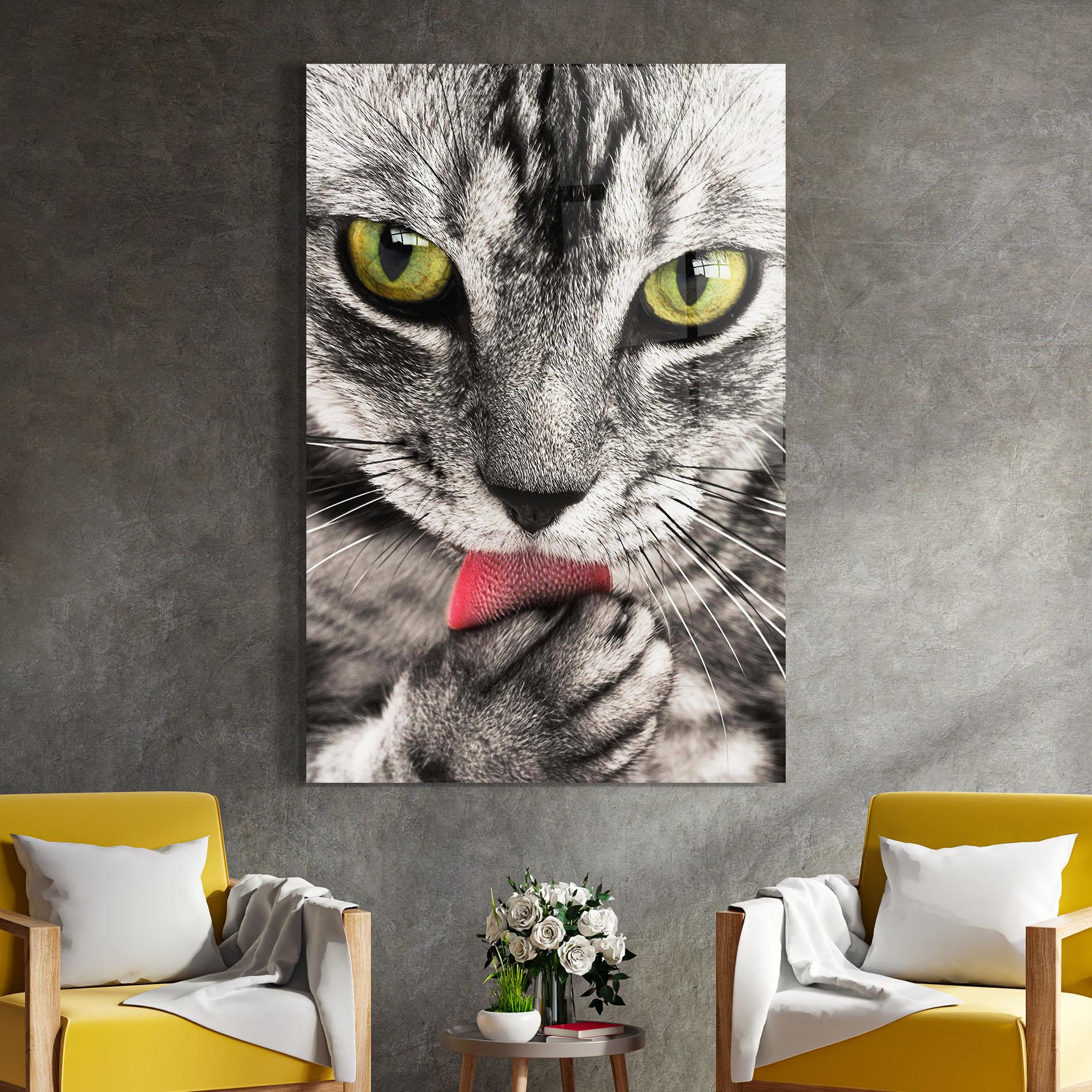 Glasbild Green Eyes Close Up Cat mockup 4