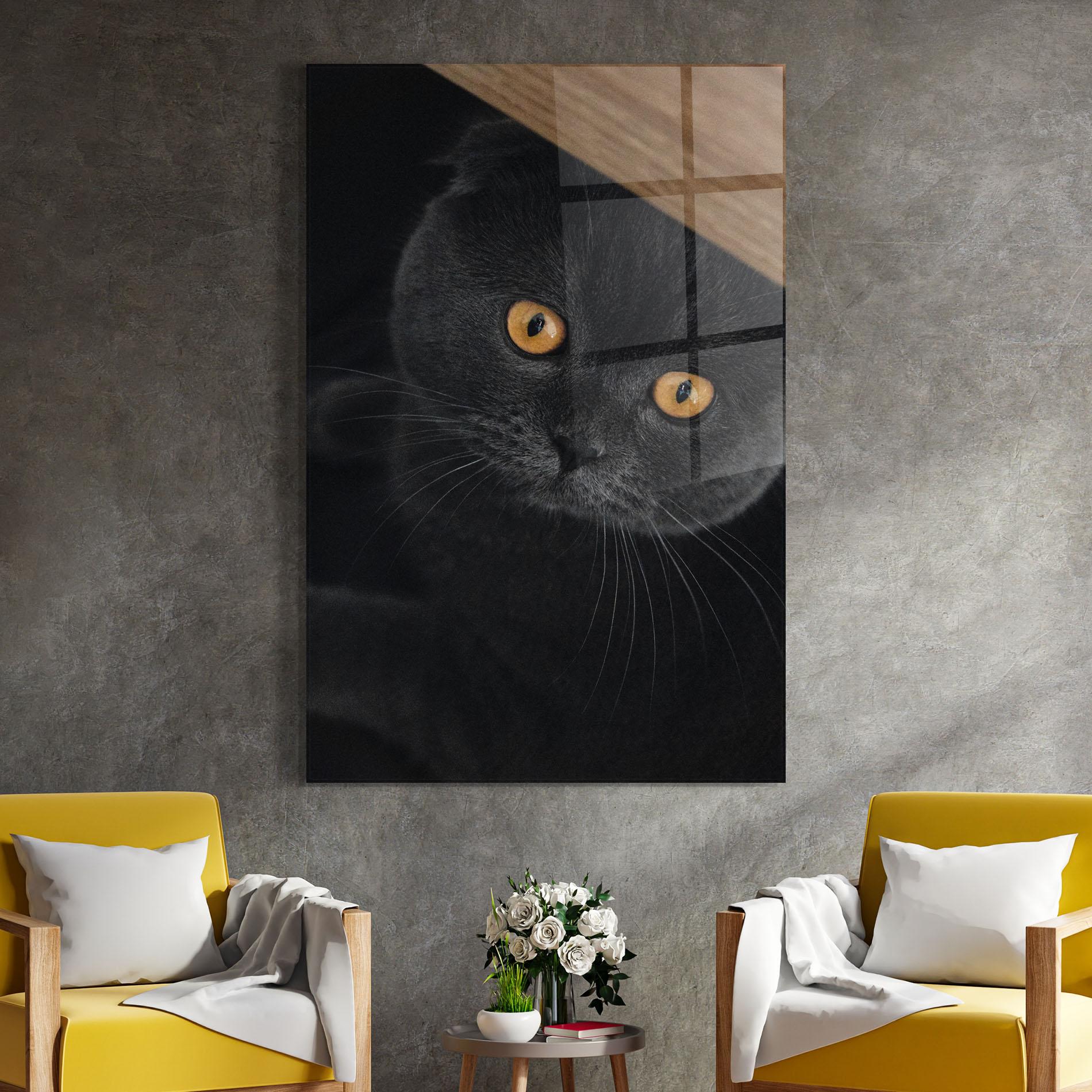 Glasbild Grey Cat With Orange Eyes mockup 4