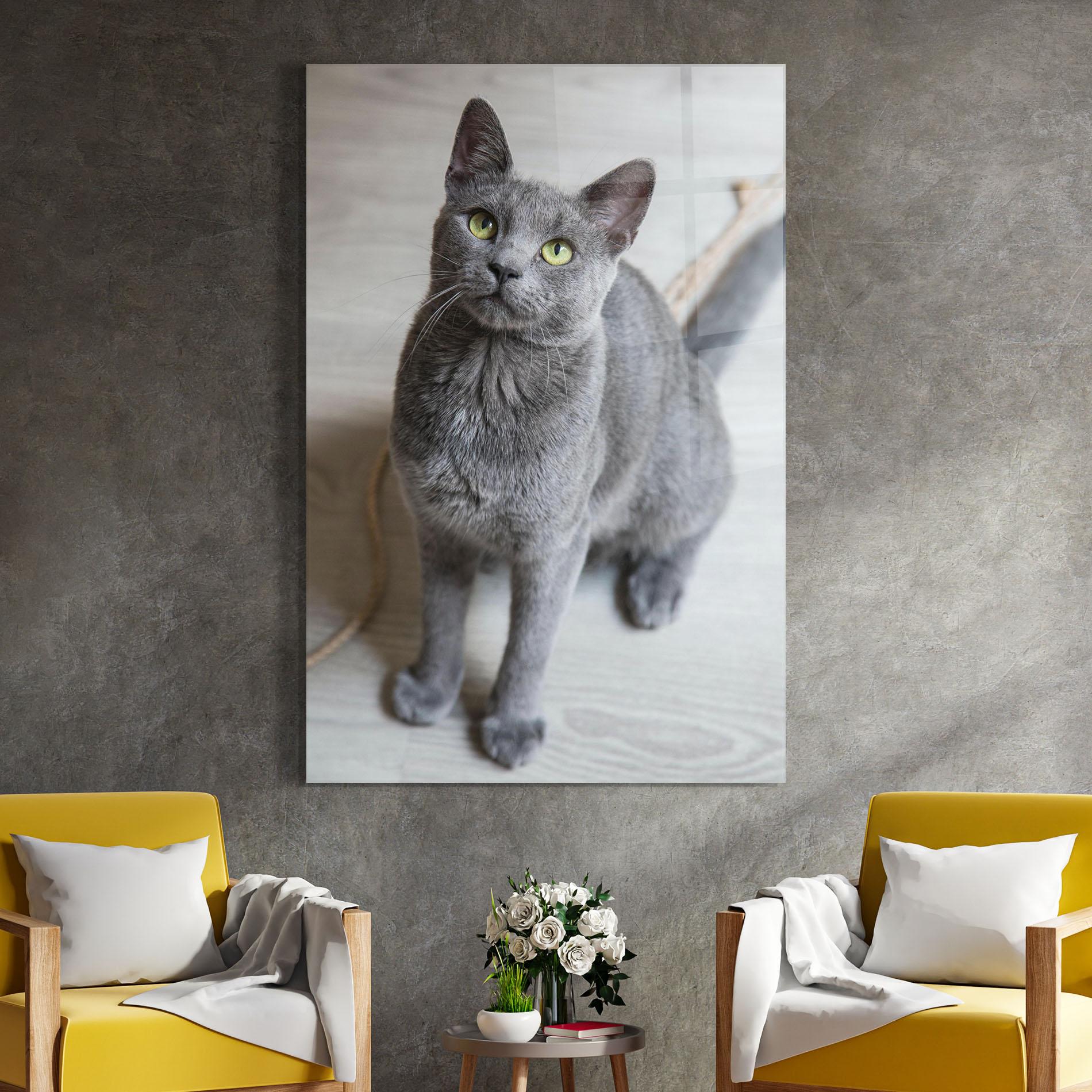 Glasbild Grey Green Cat Eyes mockup 4