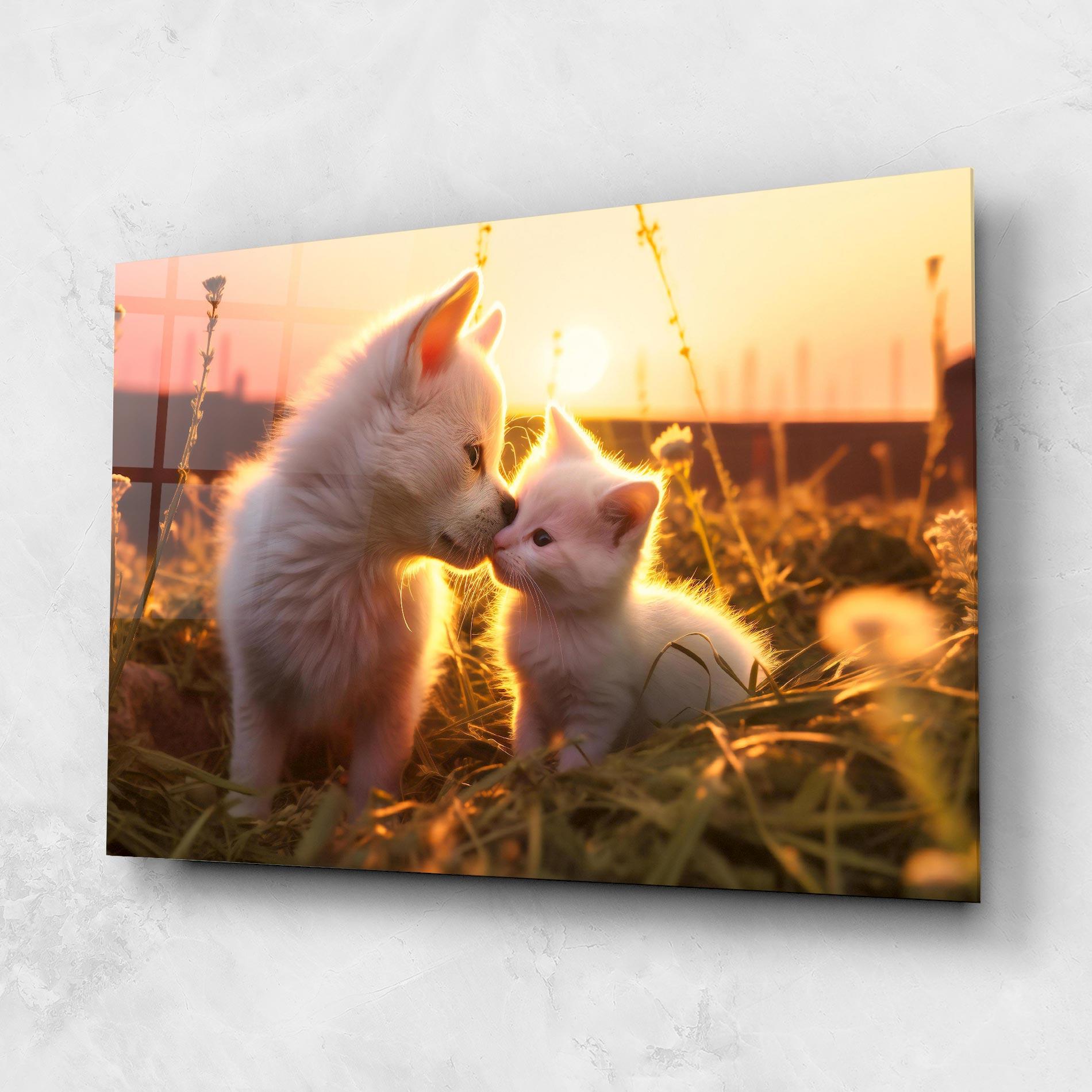 Glasbild White Cat And Puppy mockup 1
