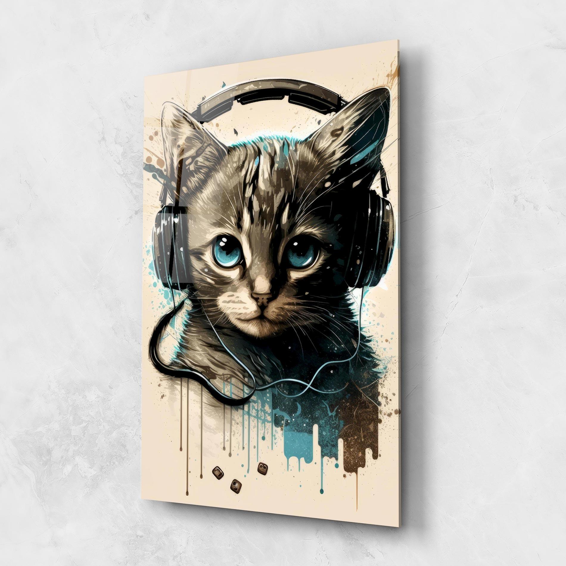 Glasbild Headphones Cute Cat mockup 1
