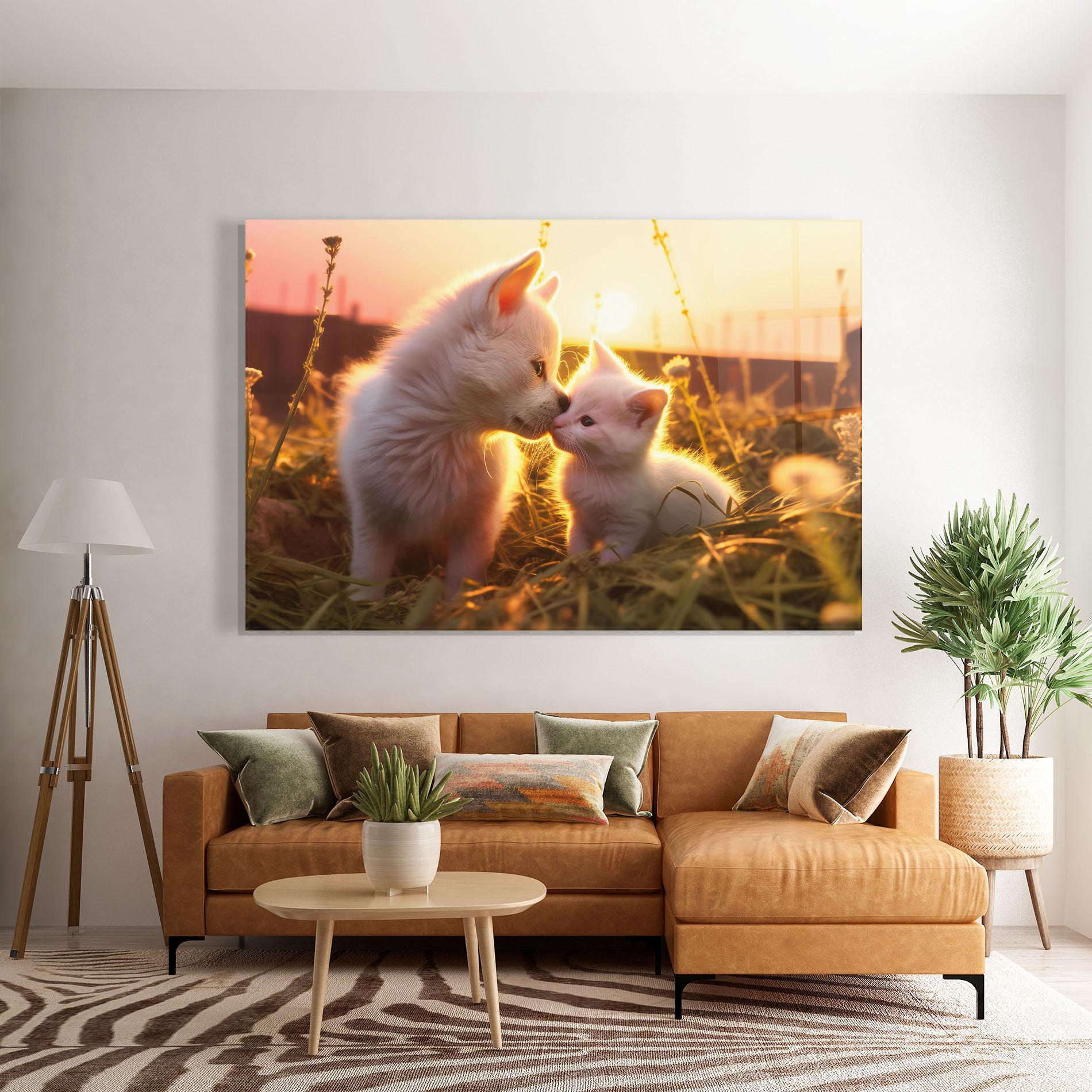 Glasbild White Cat And Puppy mockup 7
