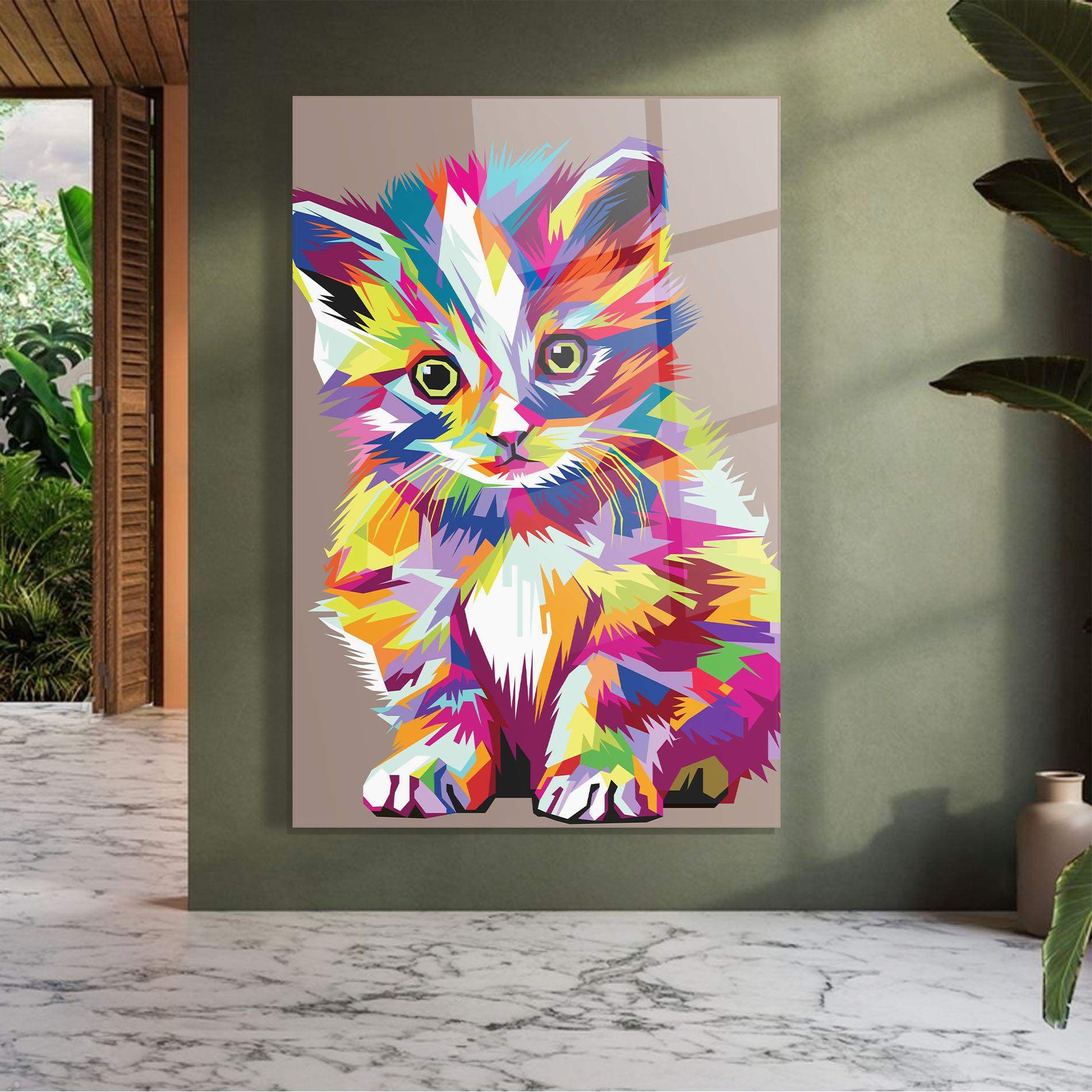 Glasbild Colorful Cat mockup 7