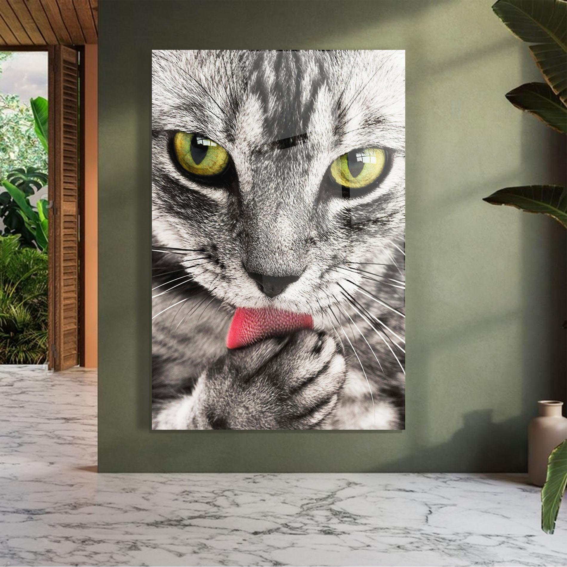 Glasbild Green Eyes Close Up Cat mockup 7