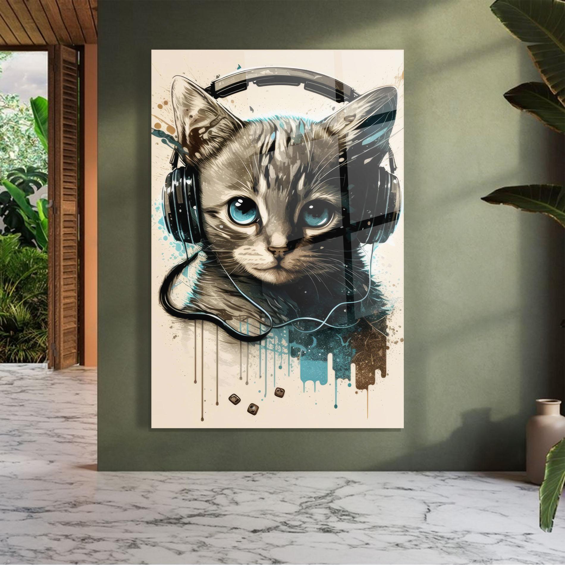 Glasbild Headphones Cute Cat mockup 7
