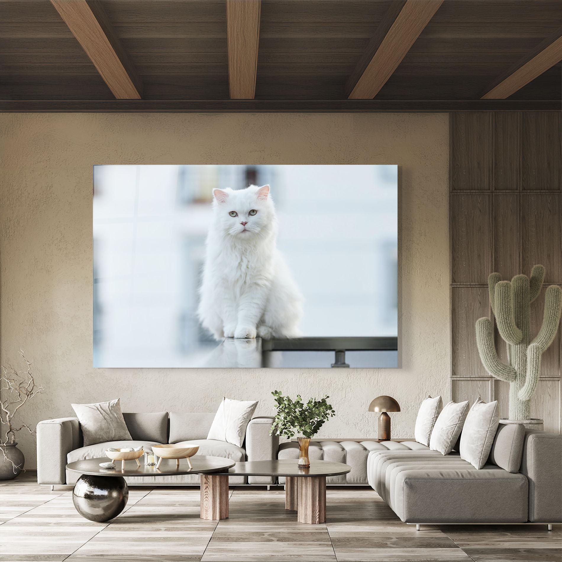 Glasbild Big White Cat mockup 8