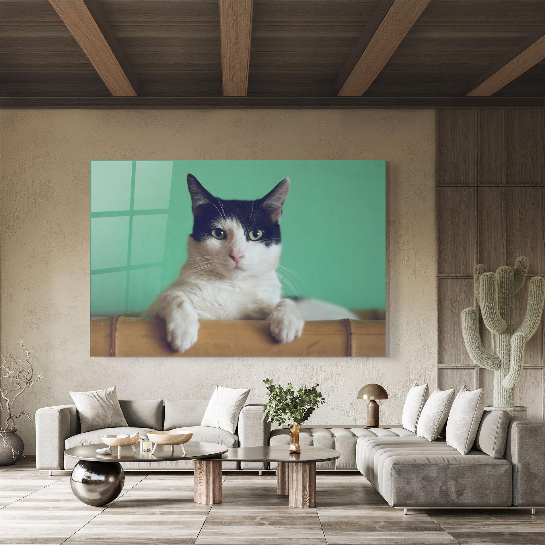 Glasbild Black White Cat mockup 8