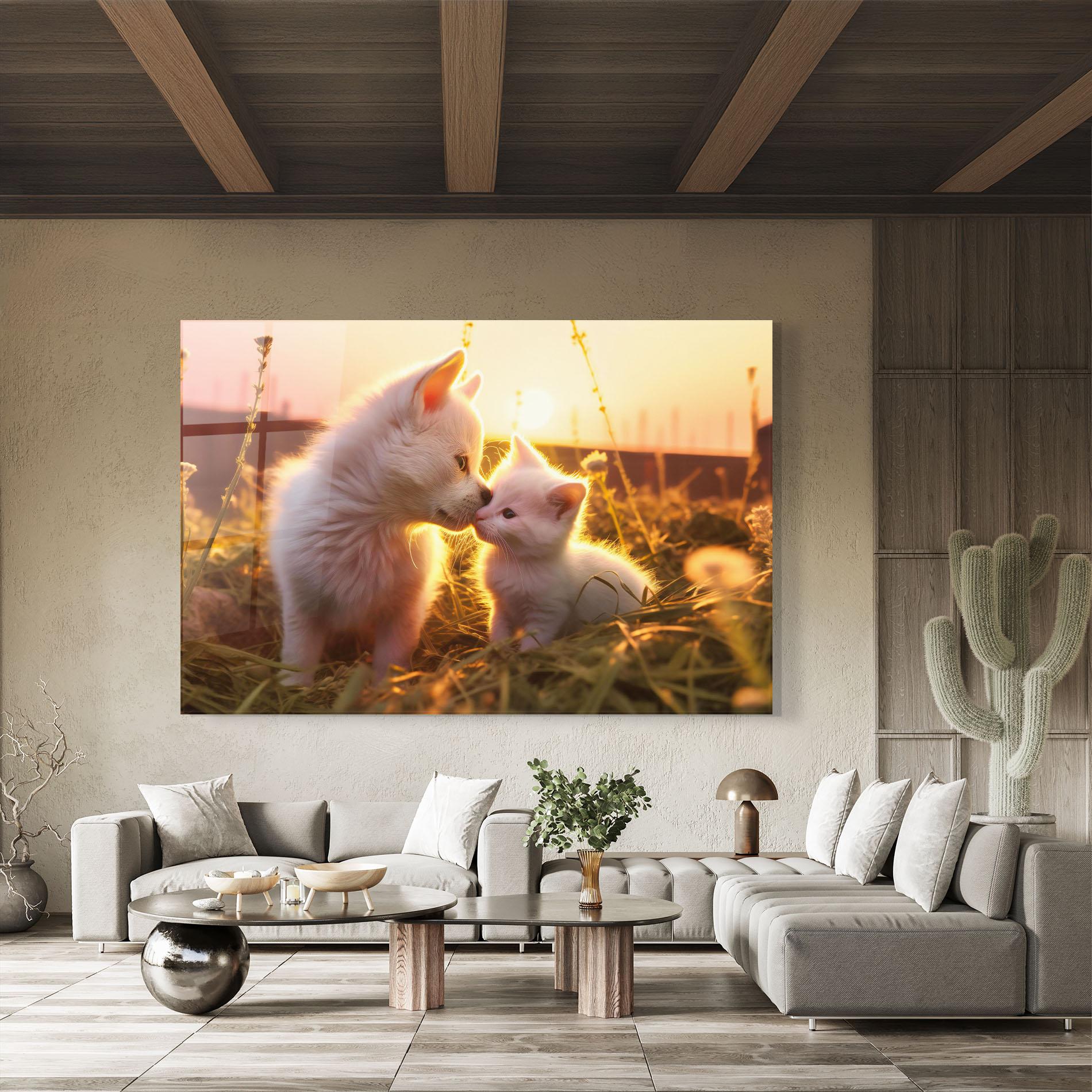 Glasbild White Cat And Puppy mockup 8