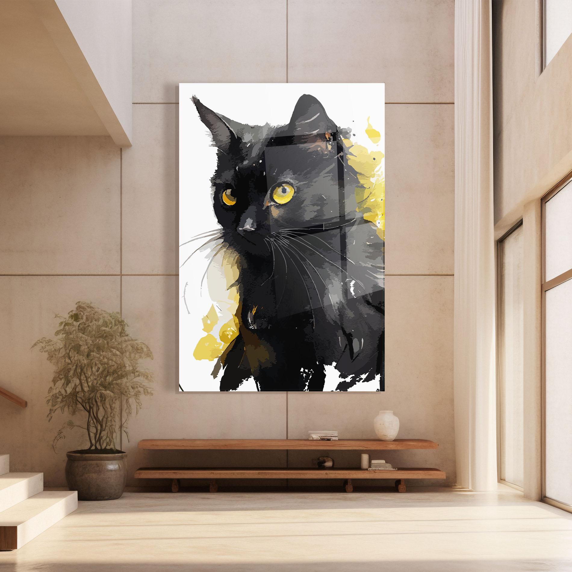 Glasbild Beautiful Black Cat mockup 8