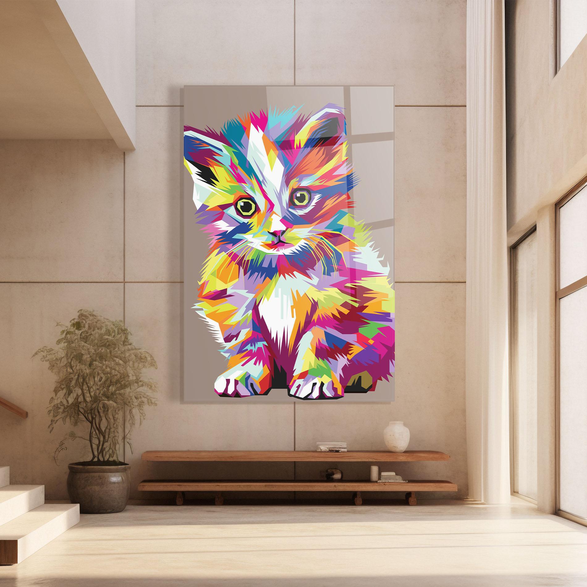 Glasbild Colorful Cat mockup 8