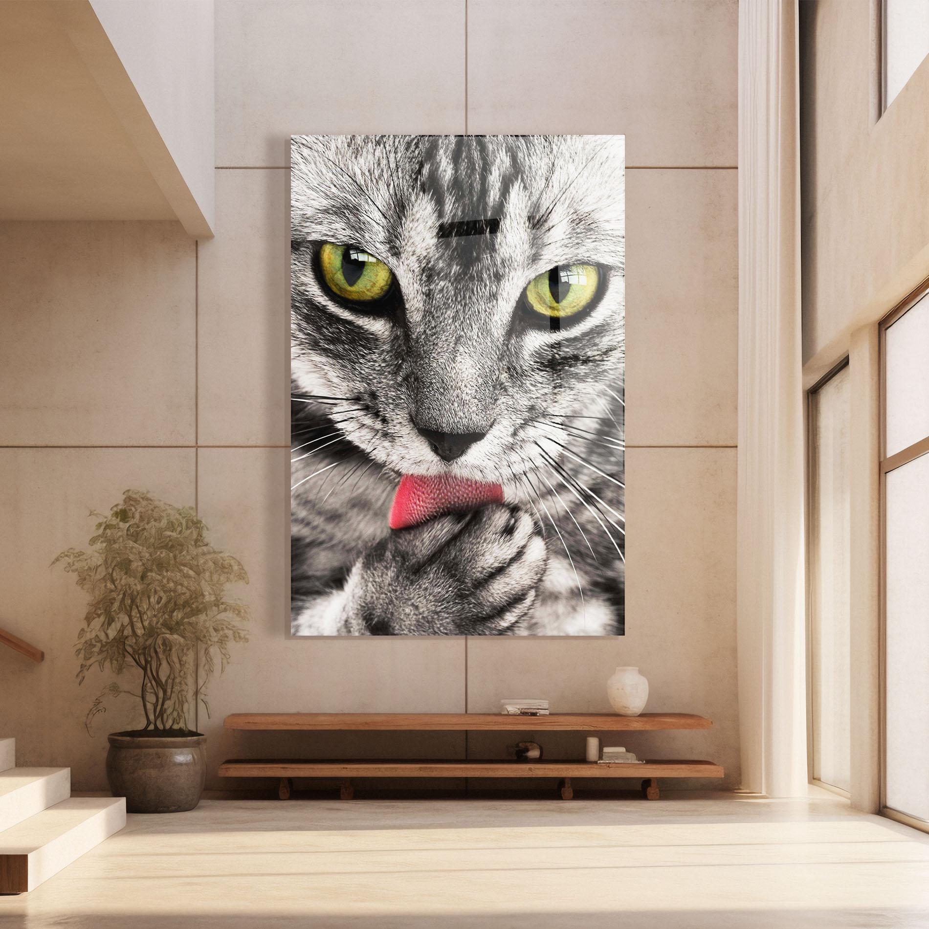 Glasbild Green Eyes Close Up Cat mockup 8