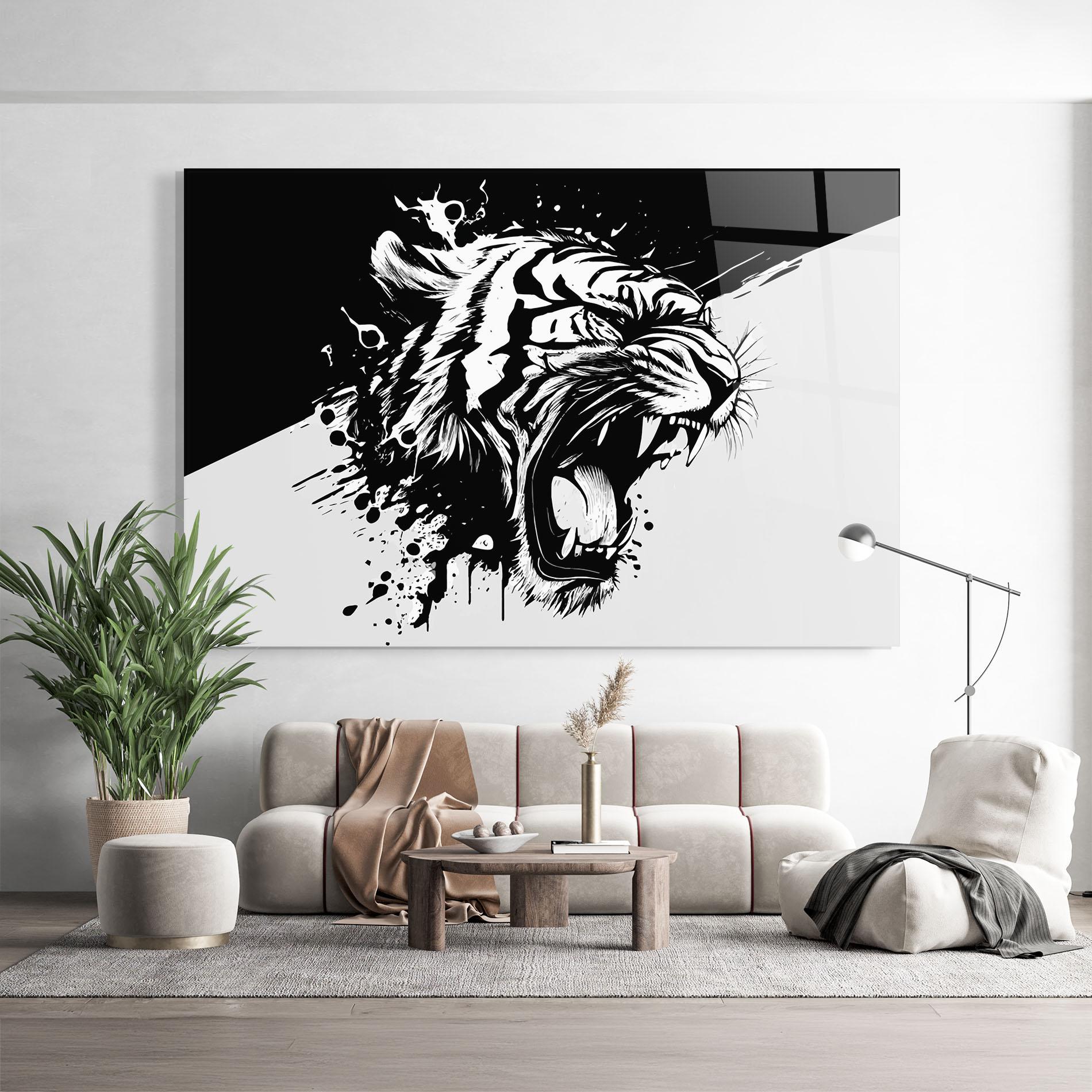 Glasbild Black Grey Tiger mockup 9