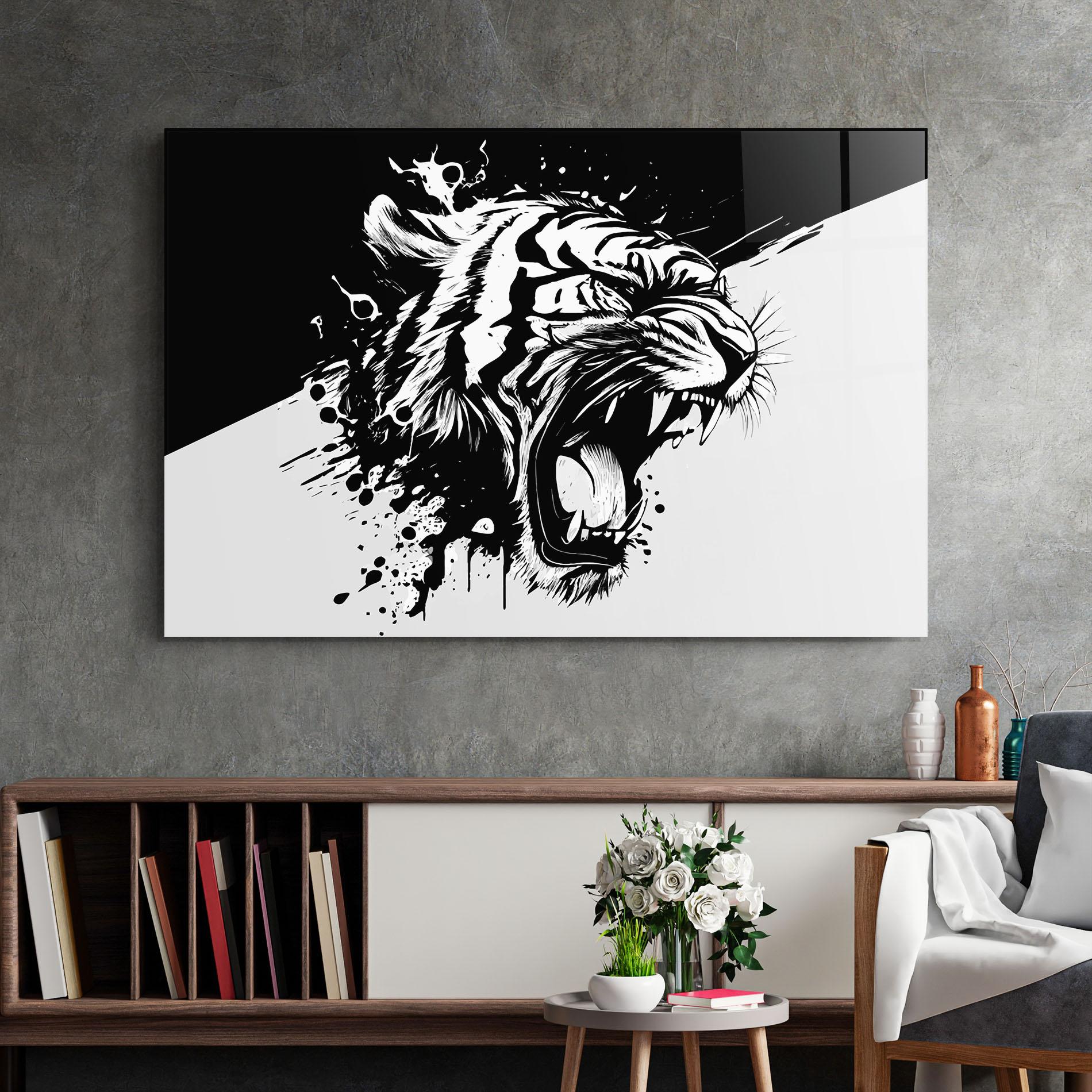 Glasbild Black Grey Tiger mockup 2