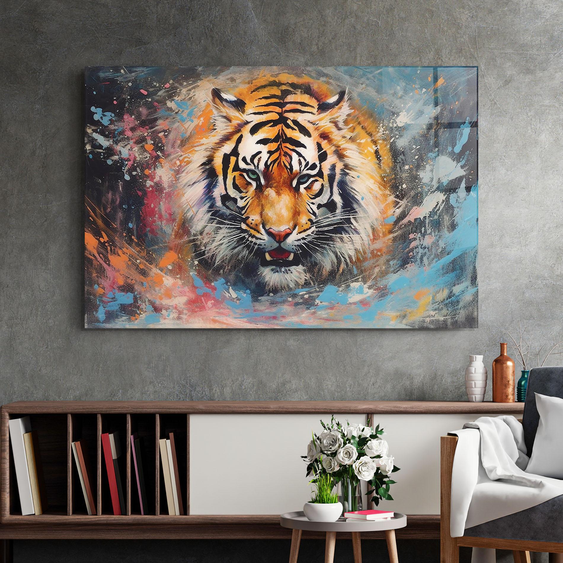 Glasbild Orange Tiger Painting mockup 2