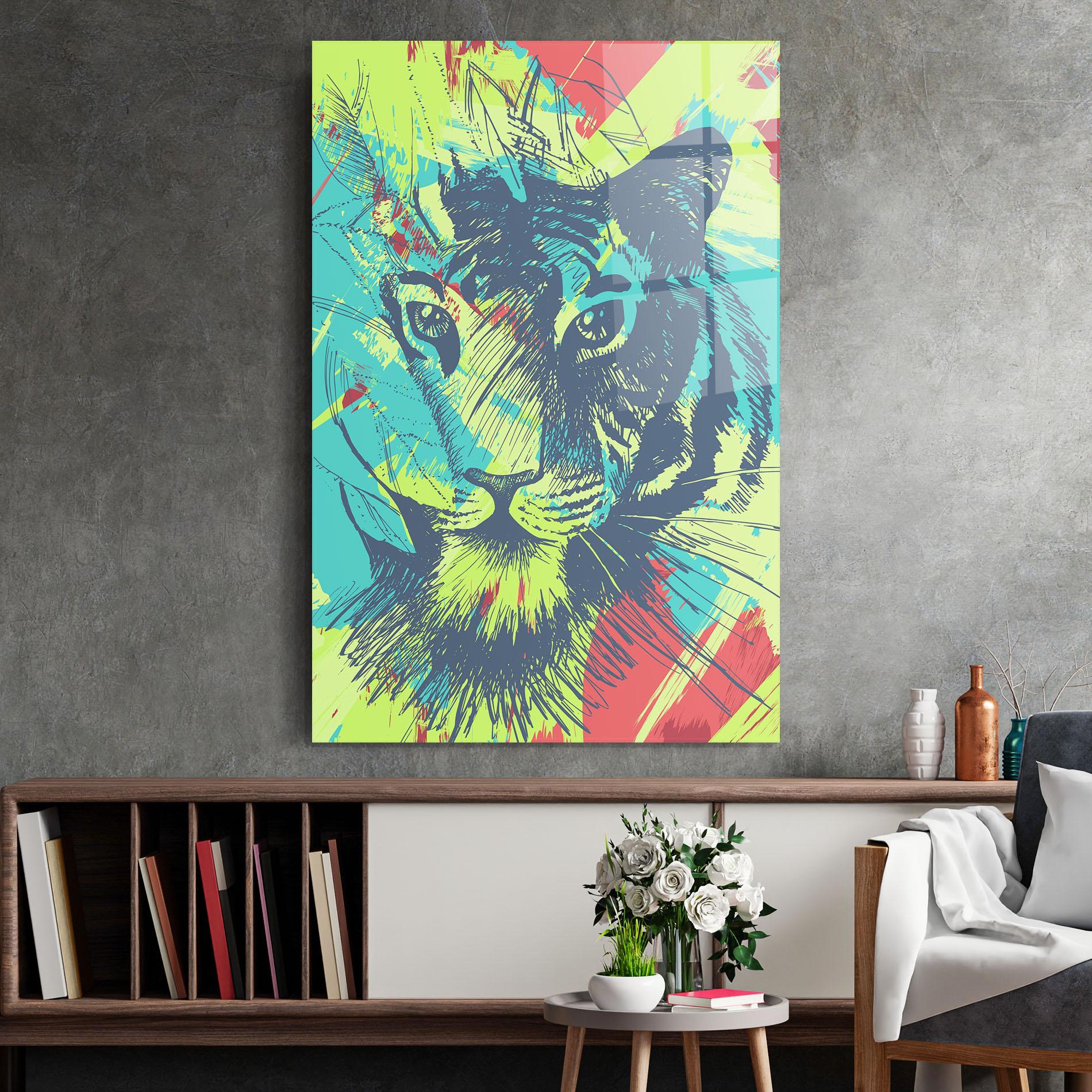 Glasbild Blue Green Tiger mockup 2