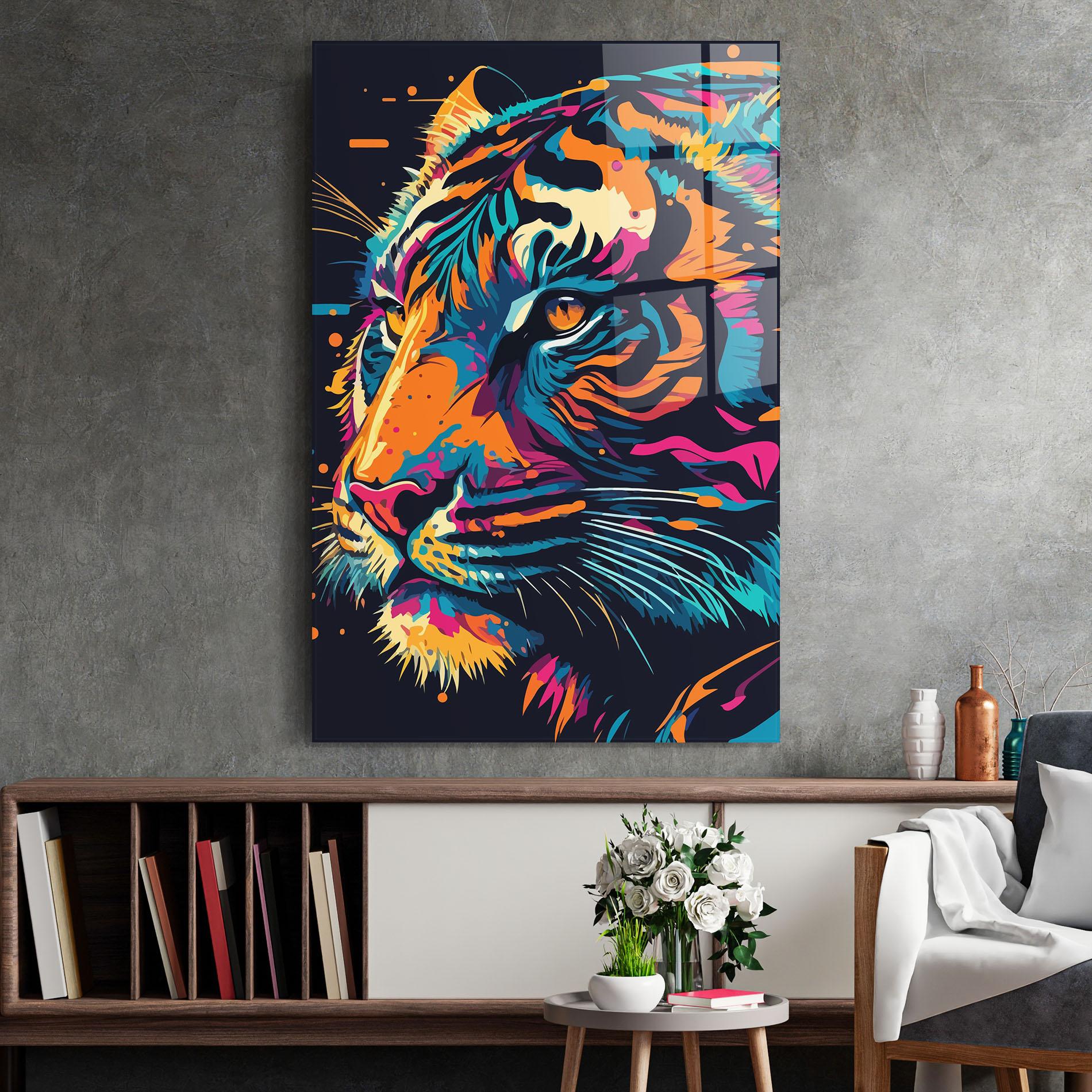 Glasbild Colorful Tiger mockup 2