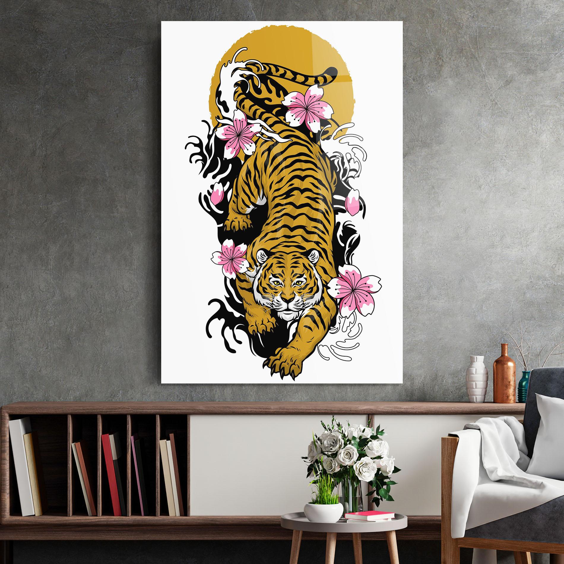 Glasbild Japanese Style Tiger mockup 2