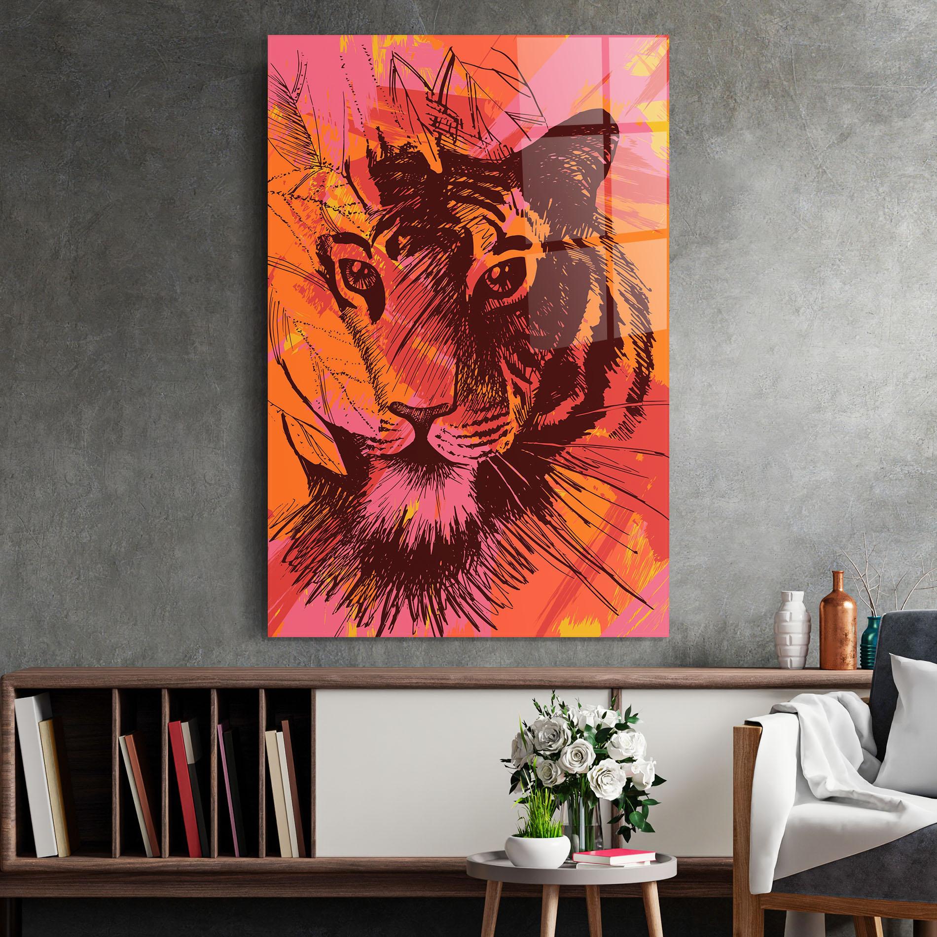 Glasbild Orange Red Tiger mockup 2