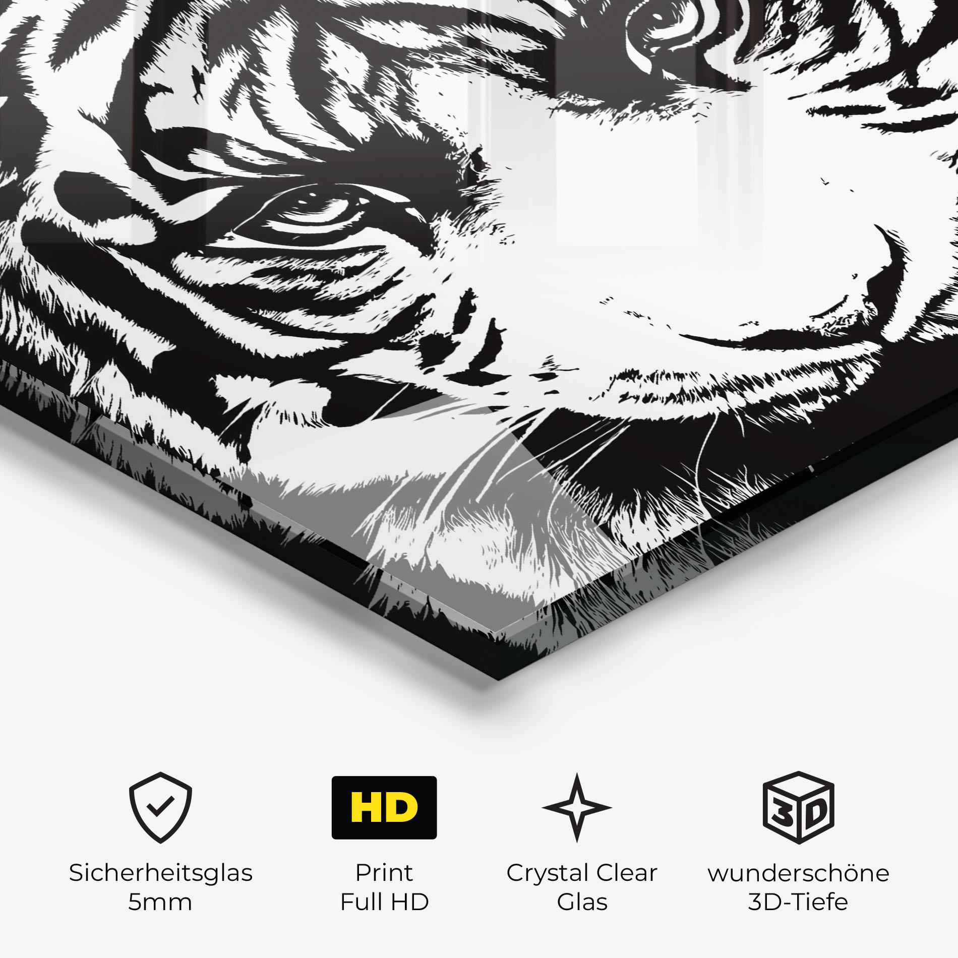 Glasbild Big Eyes Tiger mockup 3
