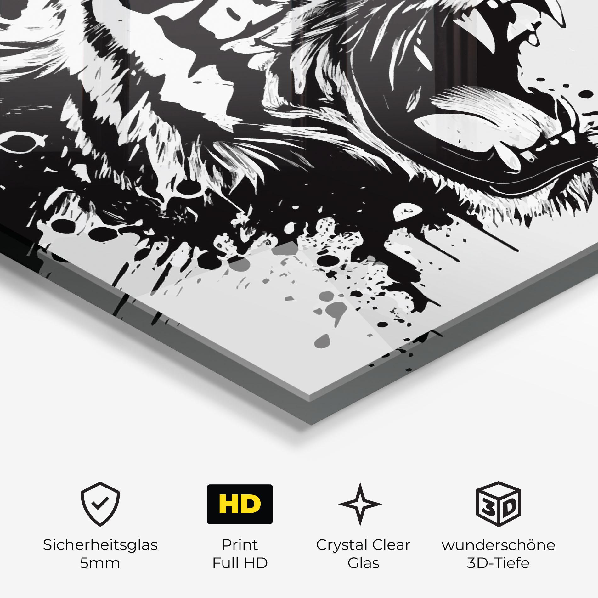 Glasbild Black Grey Tiger mockup 3