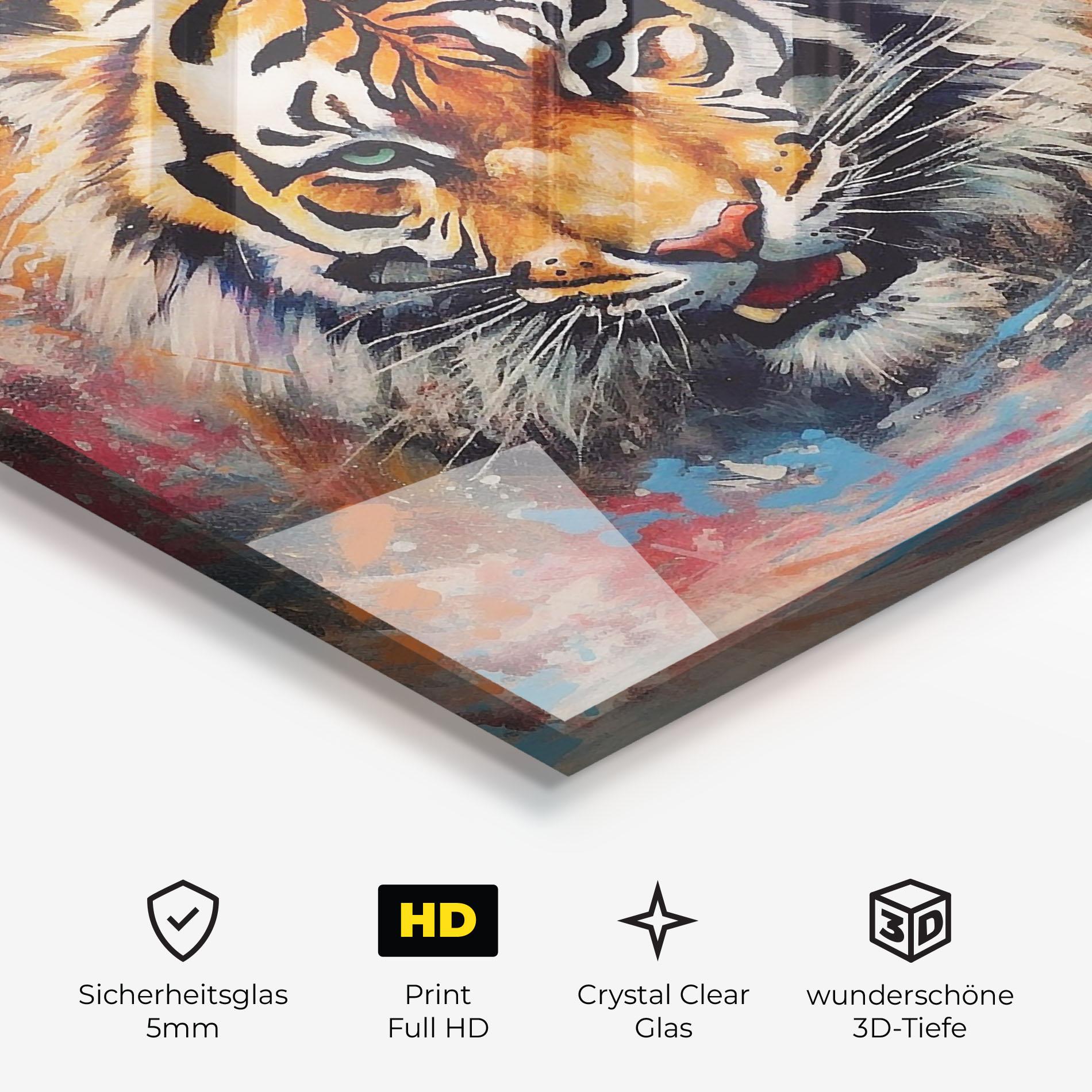Glasbild Orange Tiger Painting mockup 3