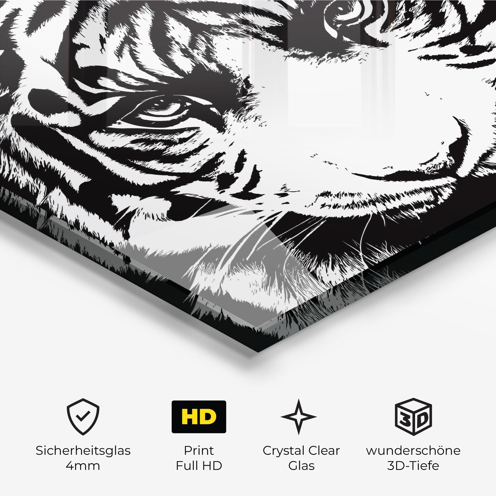 Glasbild Big Eyes Tiger mockup 3