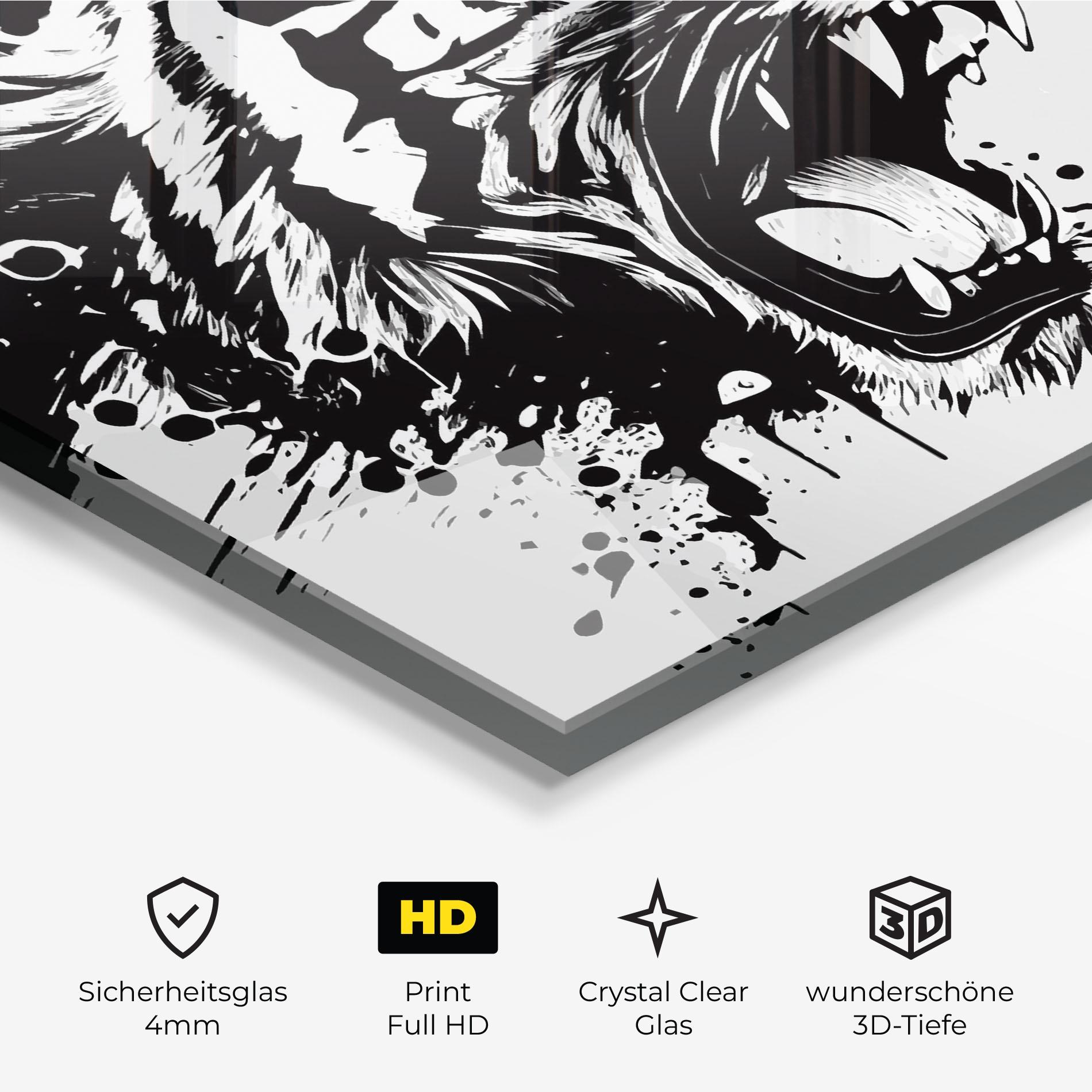 Glasbild Black Grey Tiger mockup 3