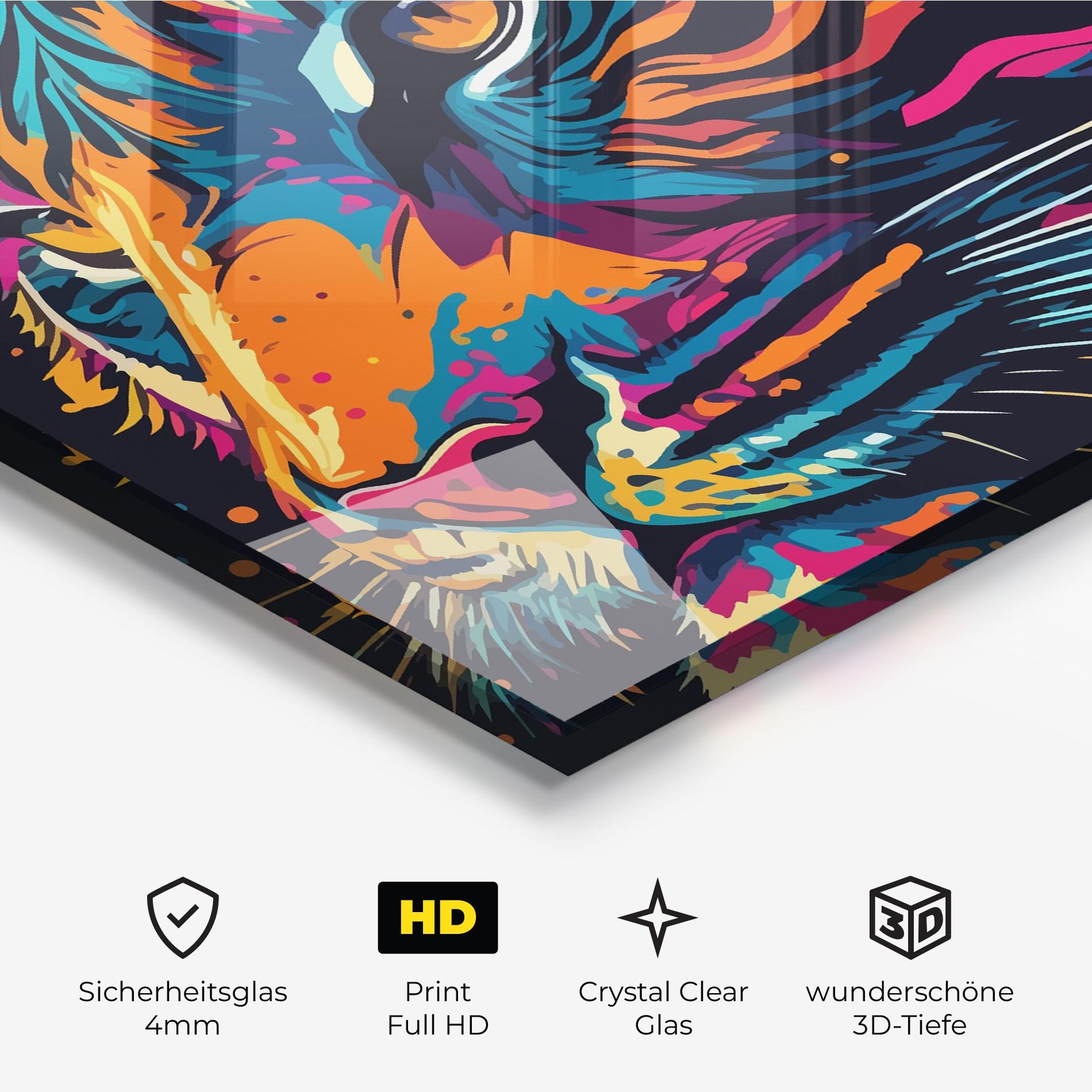 Glasbild Colorful Tiger mockup 3