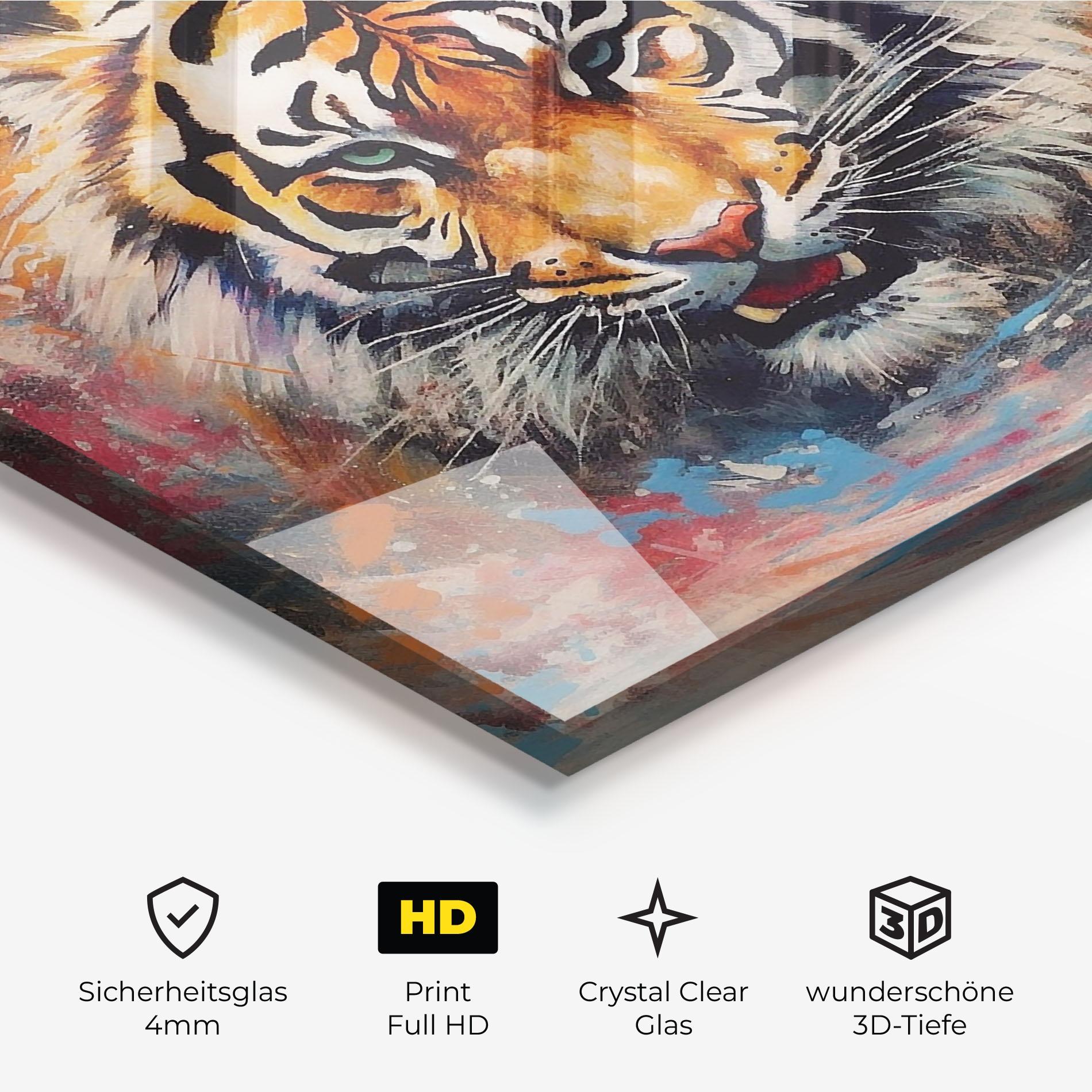 Glasbild Orange Tiger Painting mockup 3