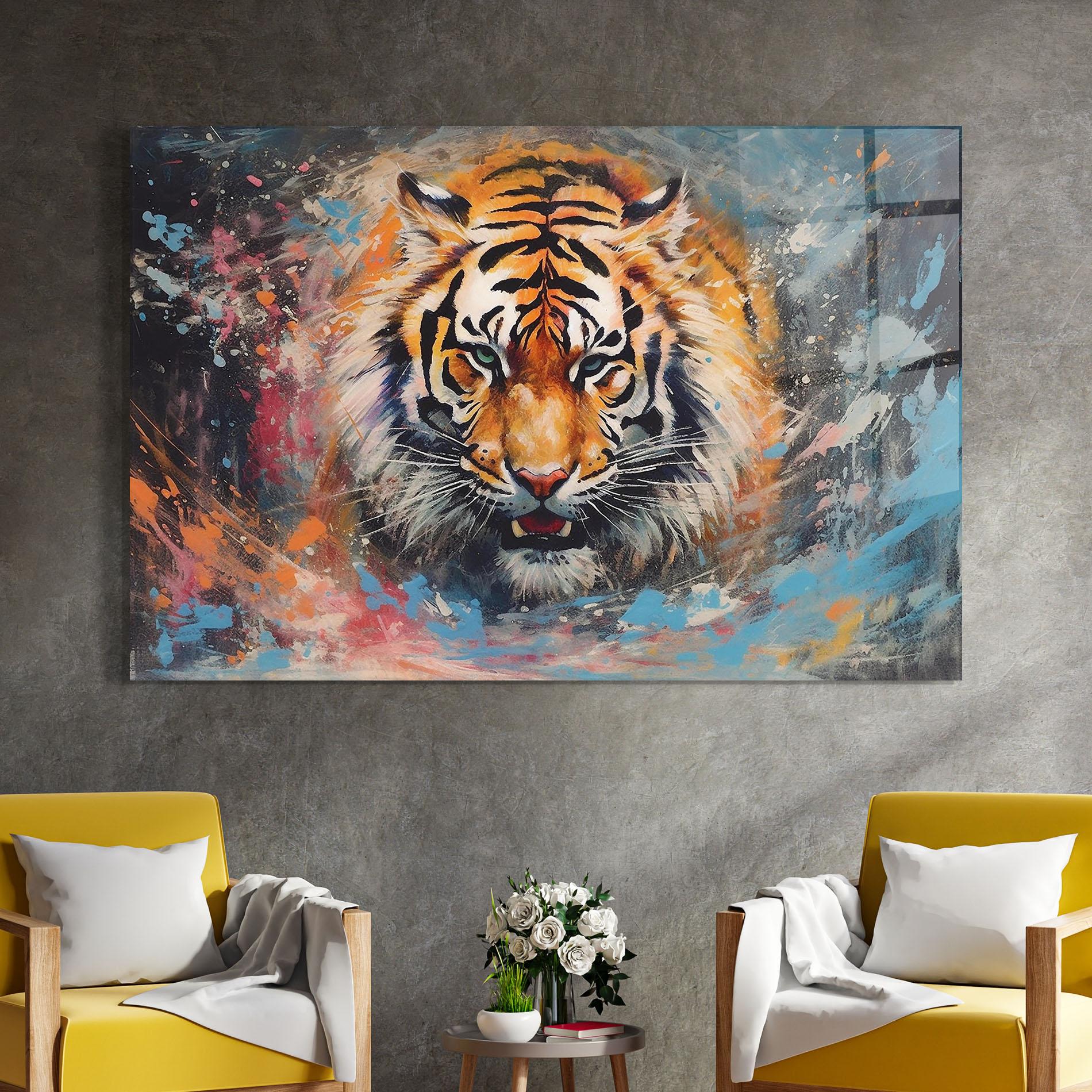 Glasbild Orange Tiger Painting mockup 4