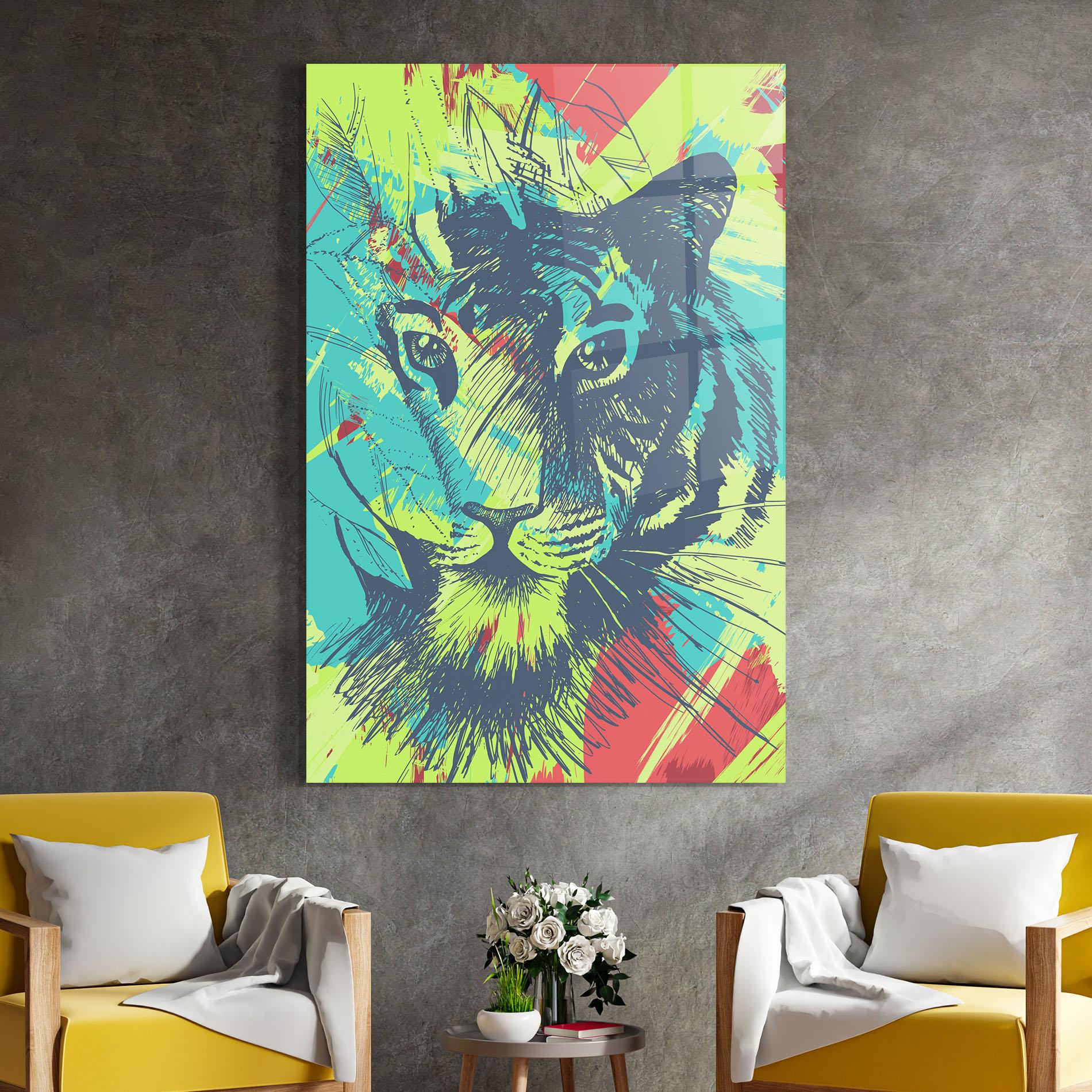 Glasbild Blue Green Tiger mockup 4