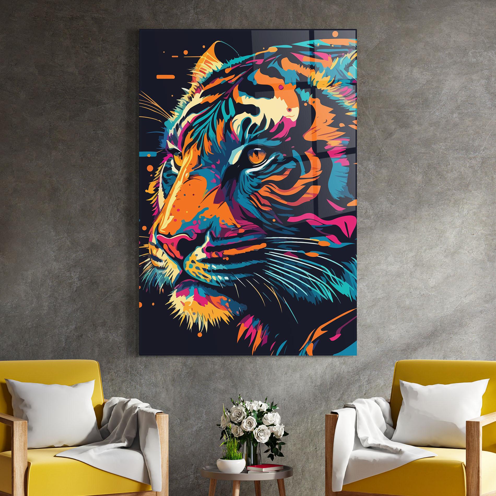 Glasbild Colorful Tiger mockup 4