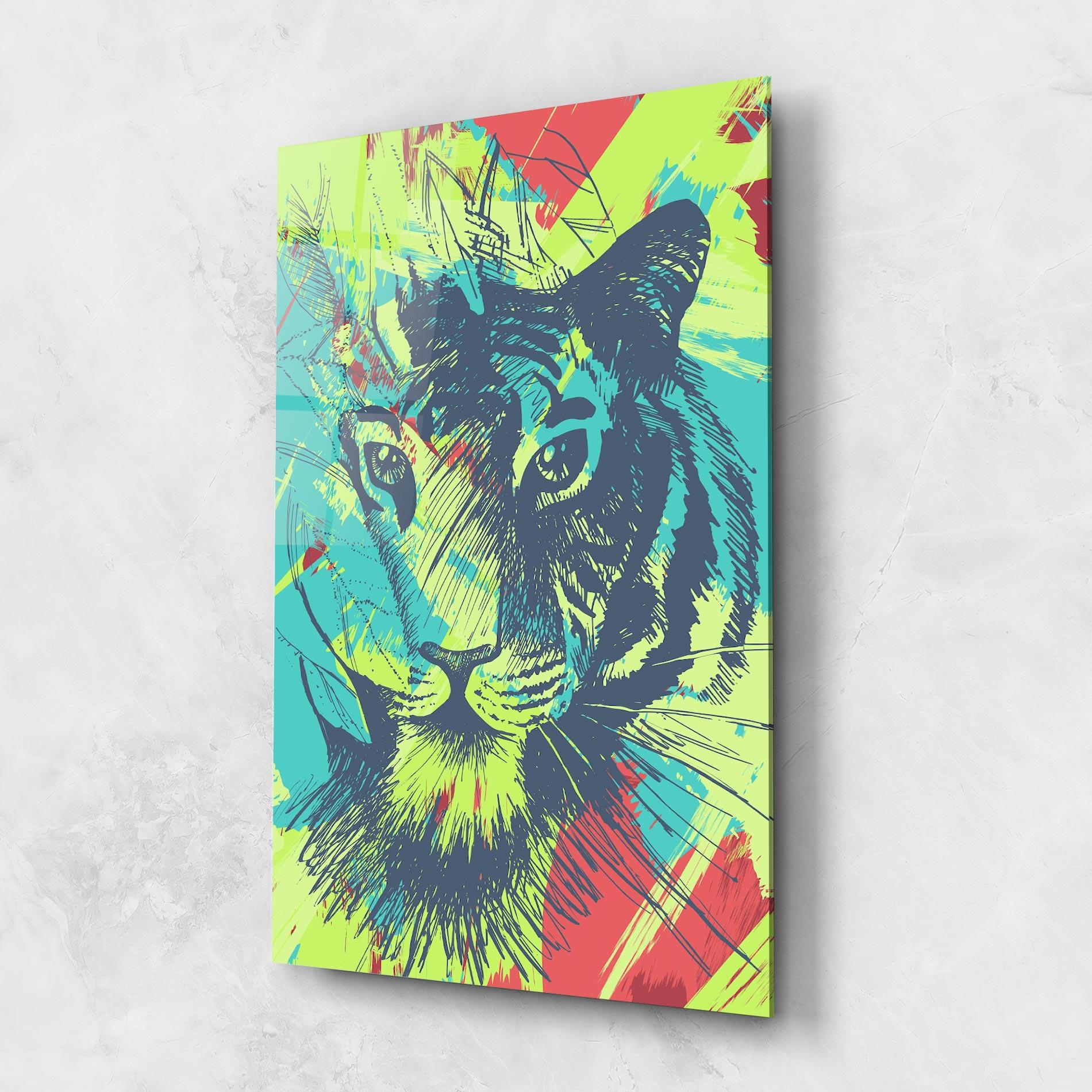 Glasbild Blue Green Tiger mockup 1