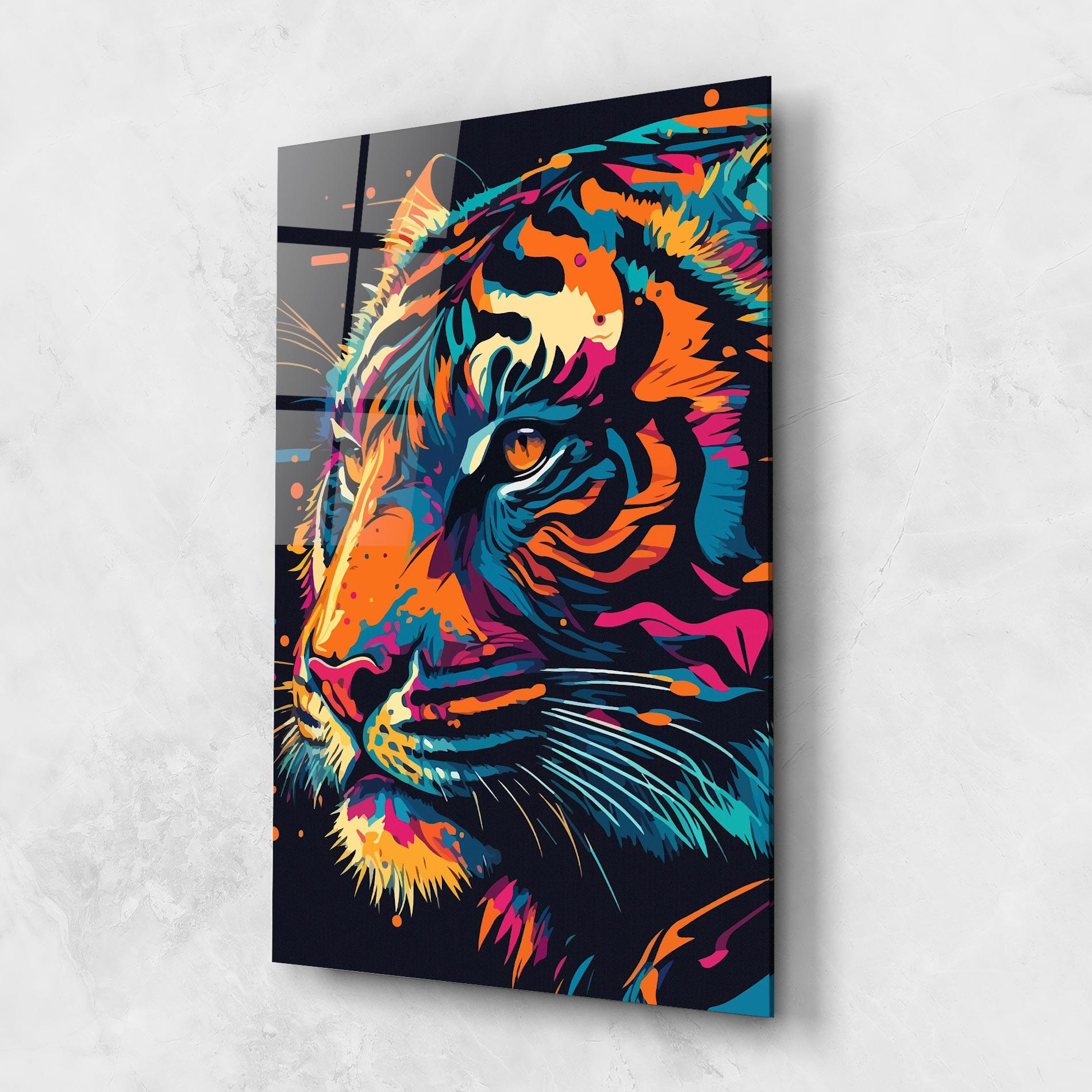 Glasbild Colorful Tiger mockup 1