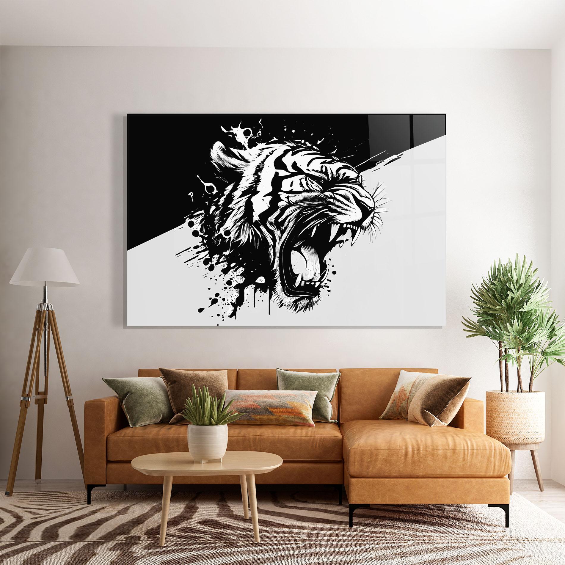 Glasbild Black Grey Tiger mockup 7