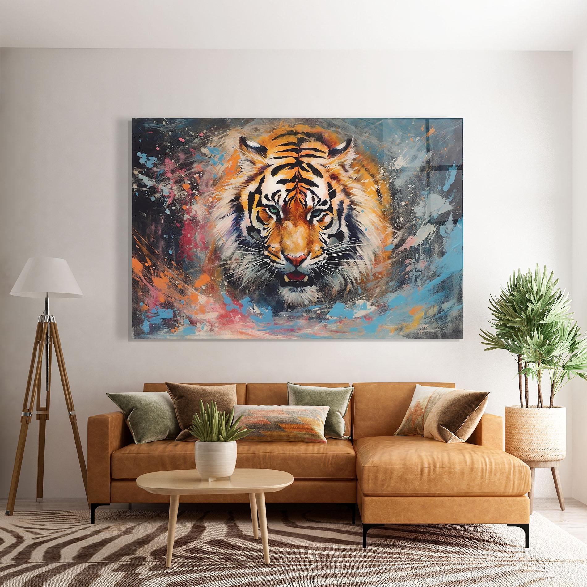 Glasbild Orange Tiger Painting mockup 7
