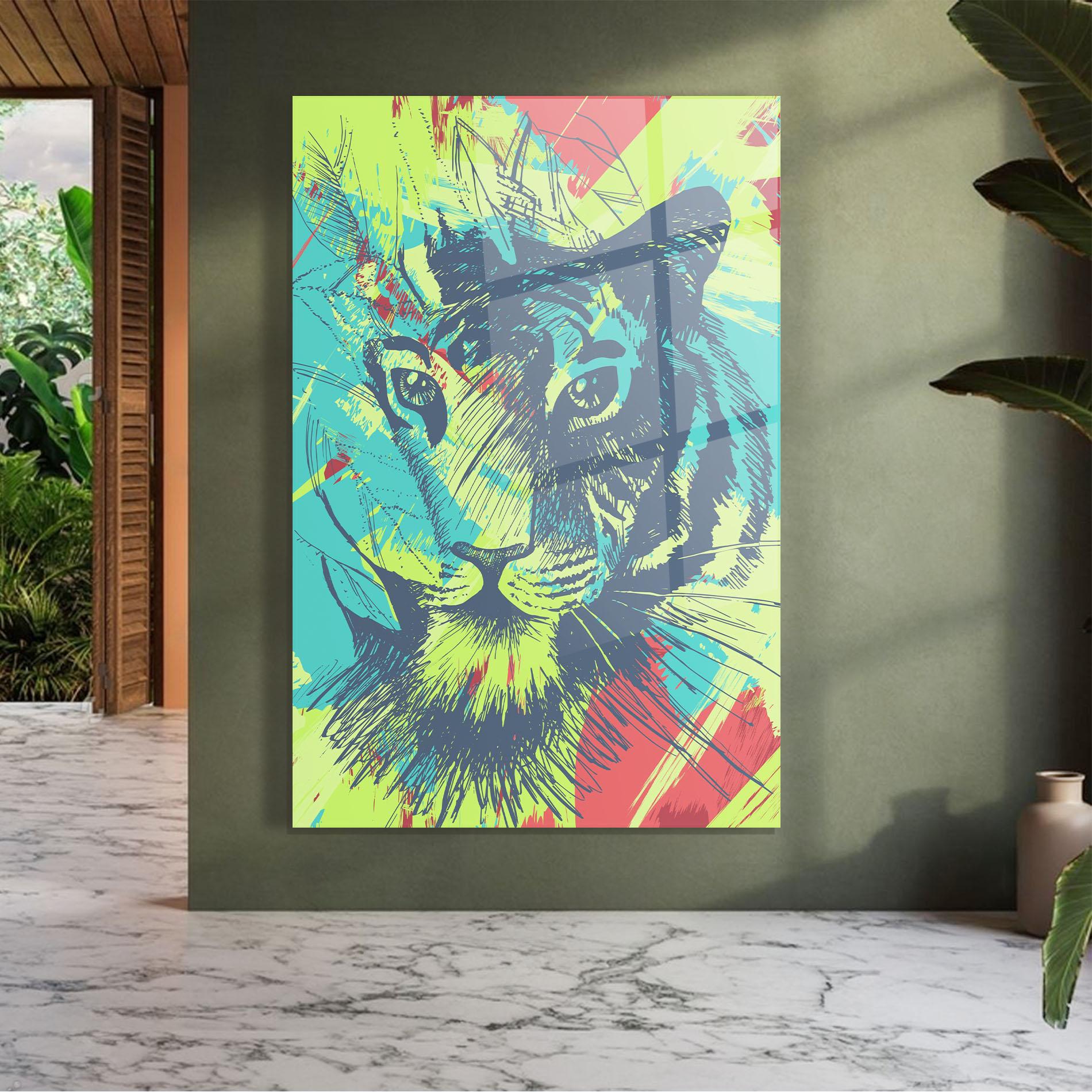 Glasbild Blue Green Tiger mockup 7