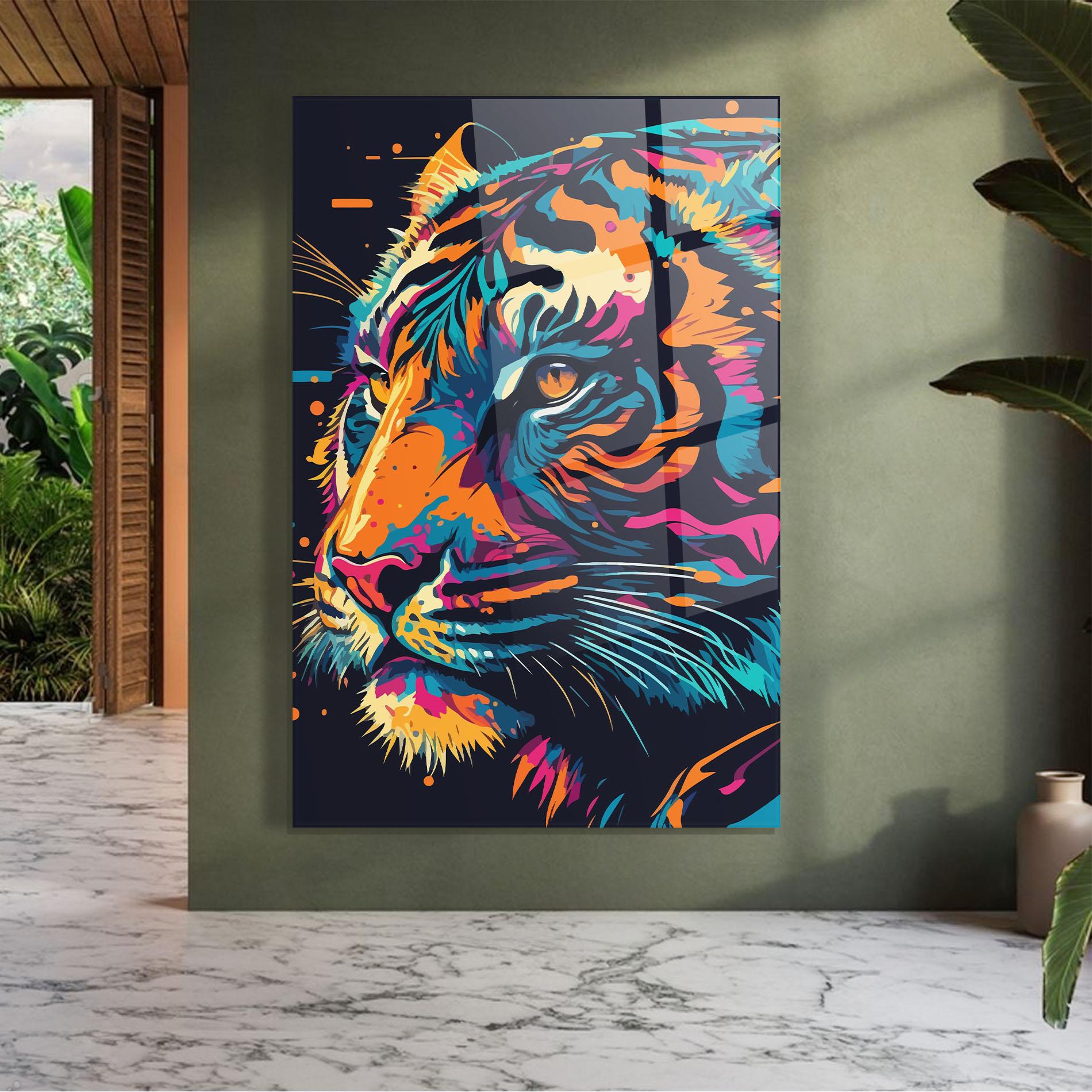 Glasbild Colorful Tiger mockup 7