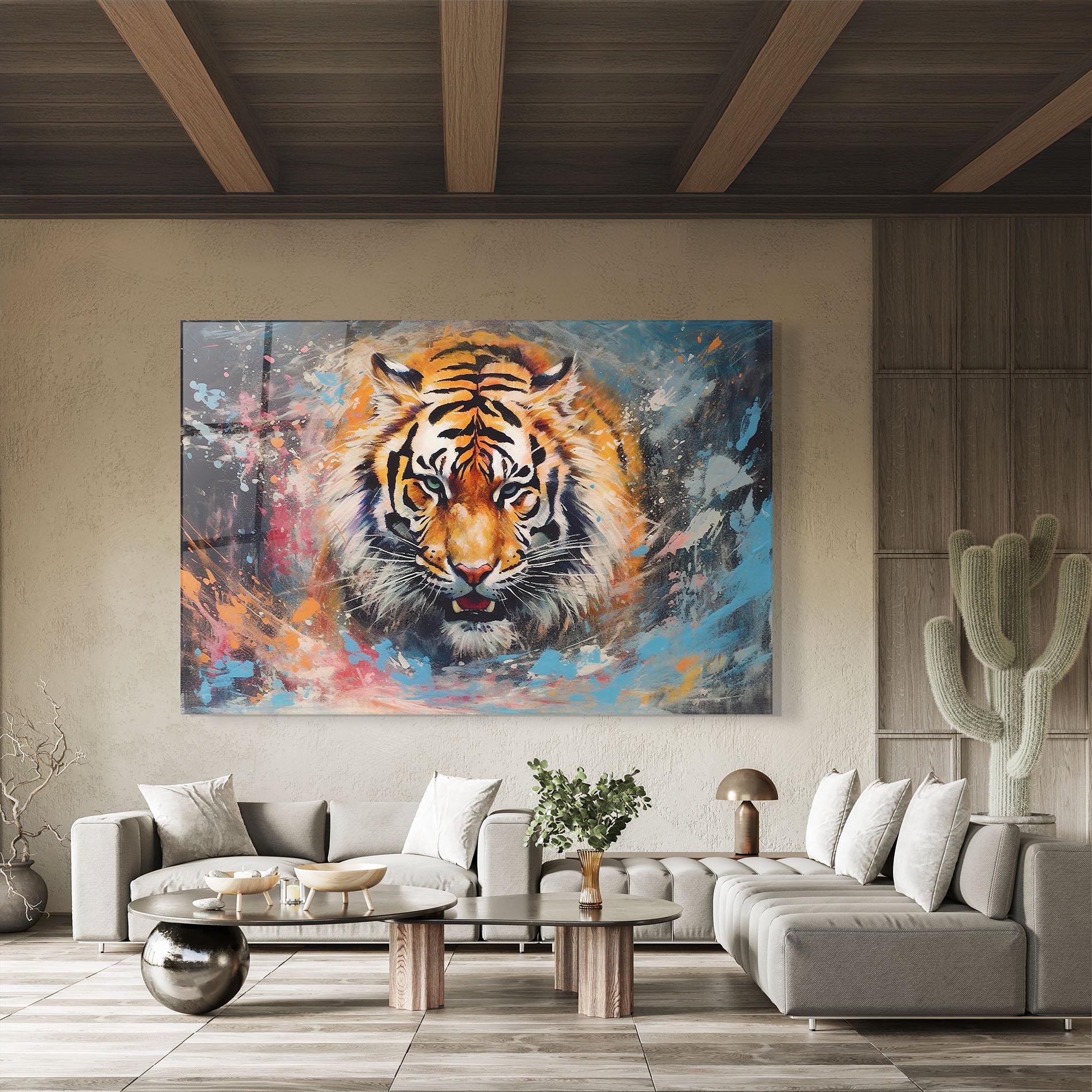 Glasbild Orange Tiger Painting mockup 8