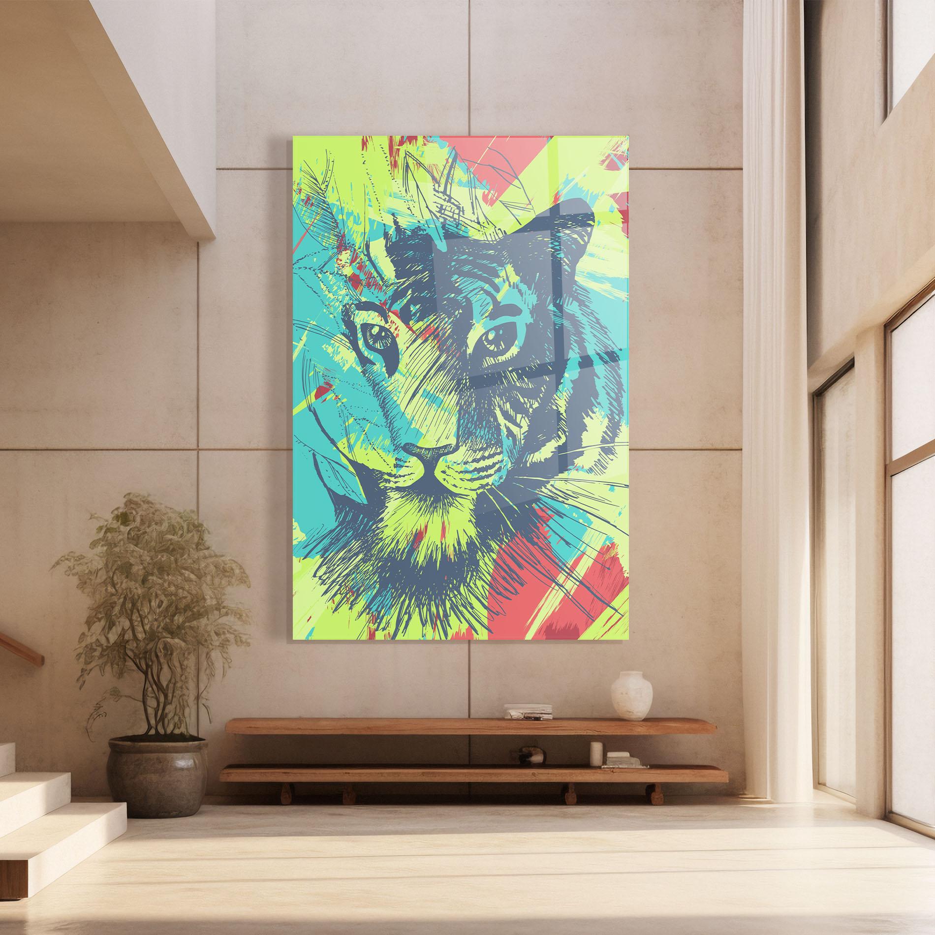 Glasbild Blue Green Tiger mockup 8